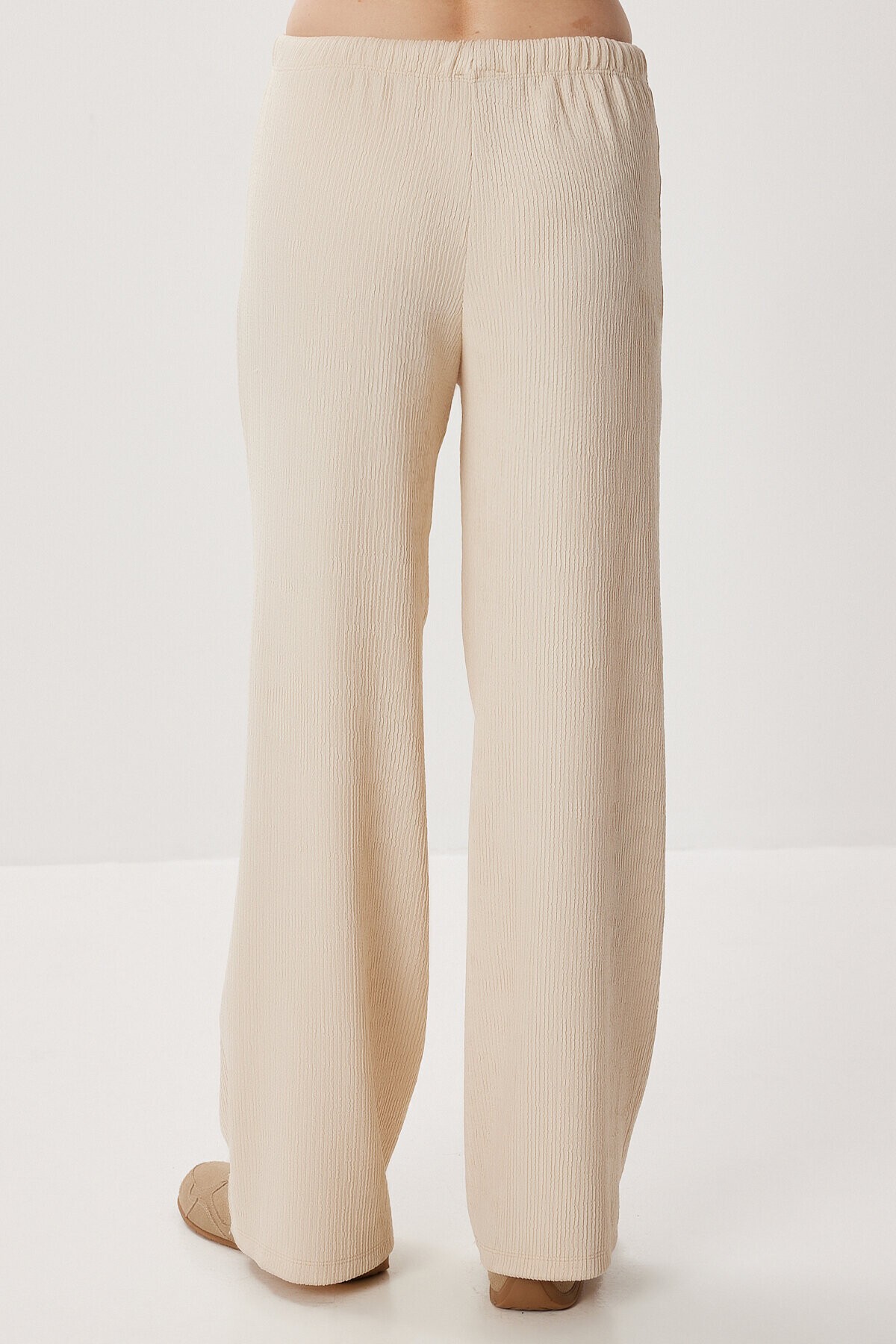 Geniş Paça Krinkıl Örme Pantolon KREM LCI0057