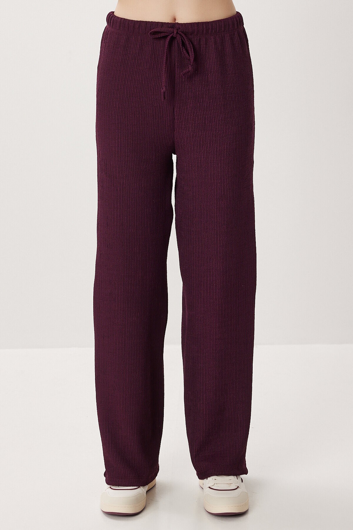 Geniş Paça Krinkıl Örme Pantolon MÜRDÜM LCI0057