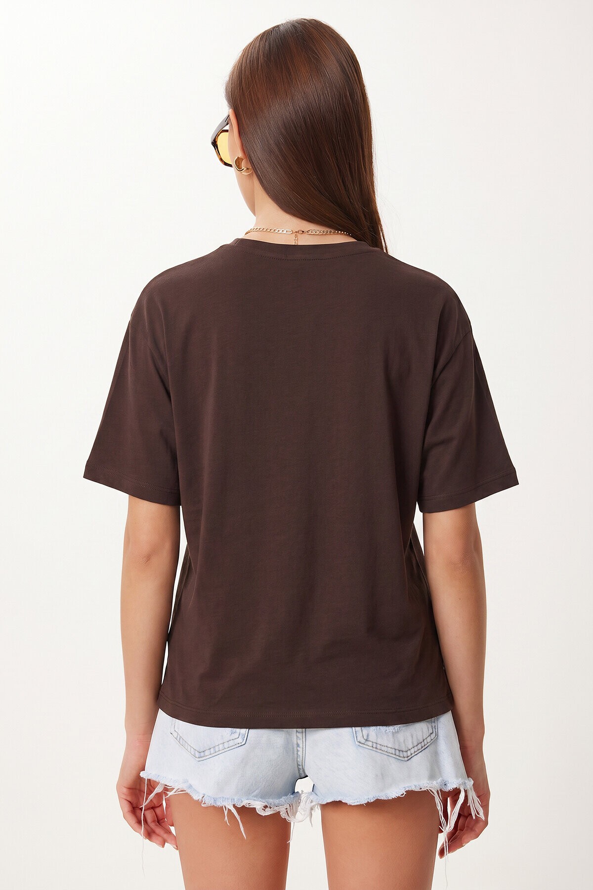 Gold Aksesuarlı Örme T-shirt KAHVERENGİ LCR0119