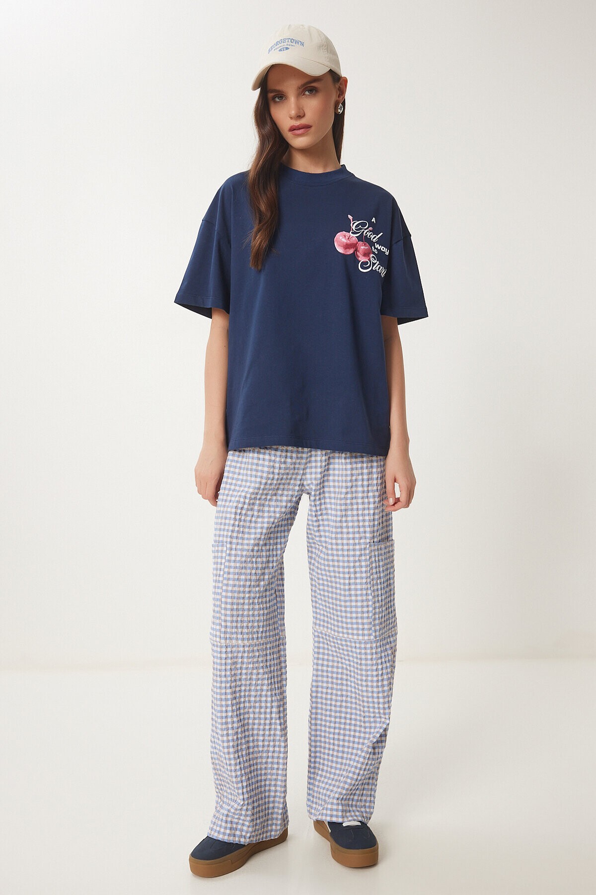 Kabartma Baskılı Örme T-shirt LACİVERT LCR0067