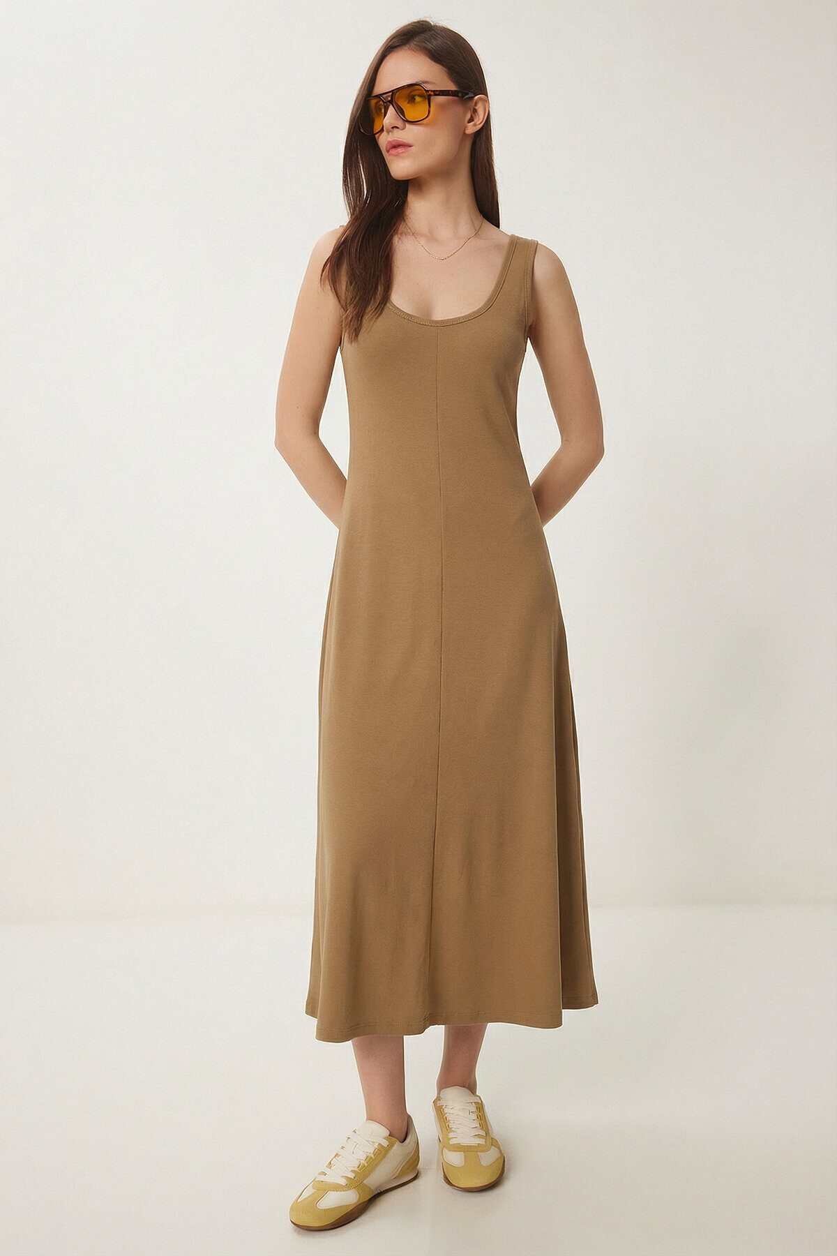 Kolsuz Basic Yazlık Örme Elbise BİSKÜVİ LCR0057