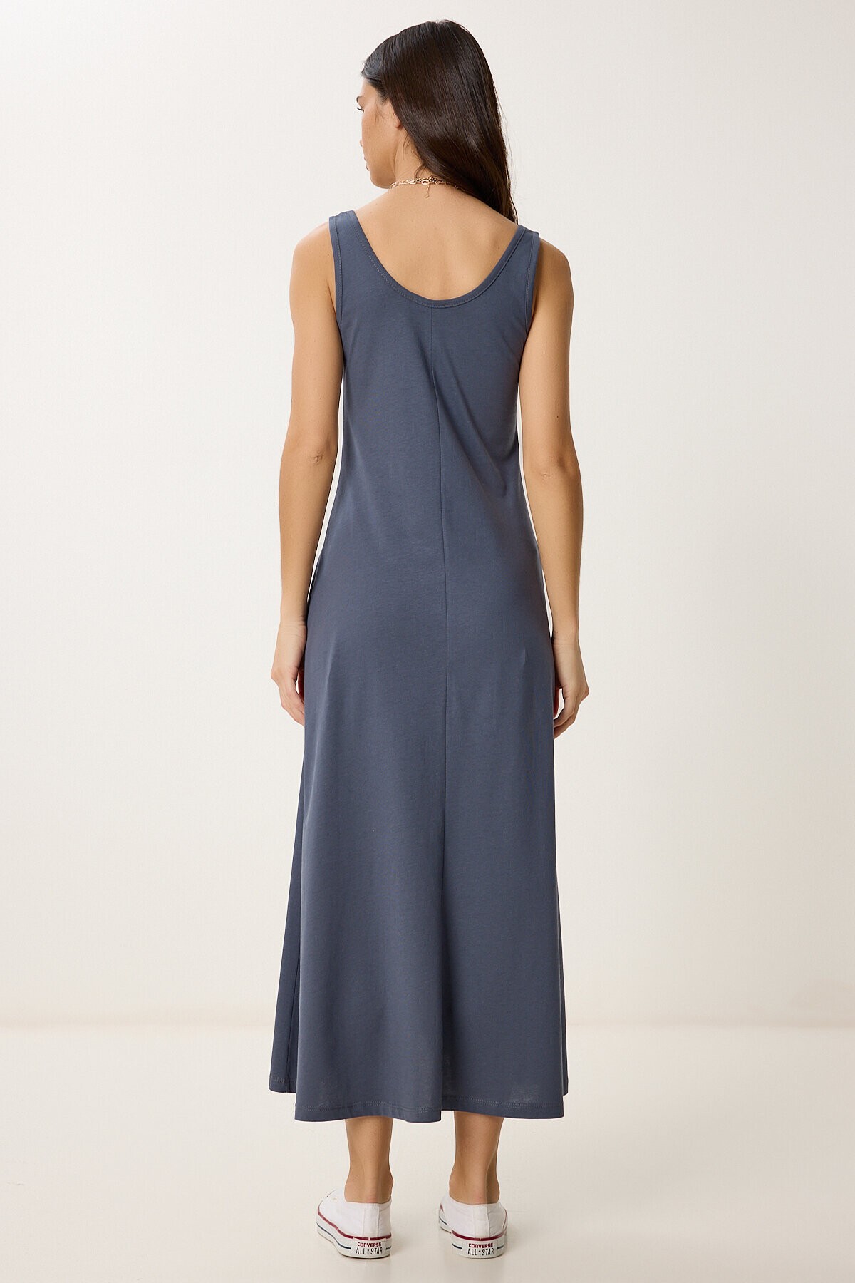 Kolsuz Basic Yazlık Örme Elbise FÜME LCR0057