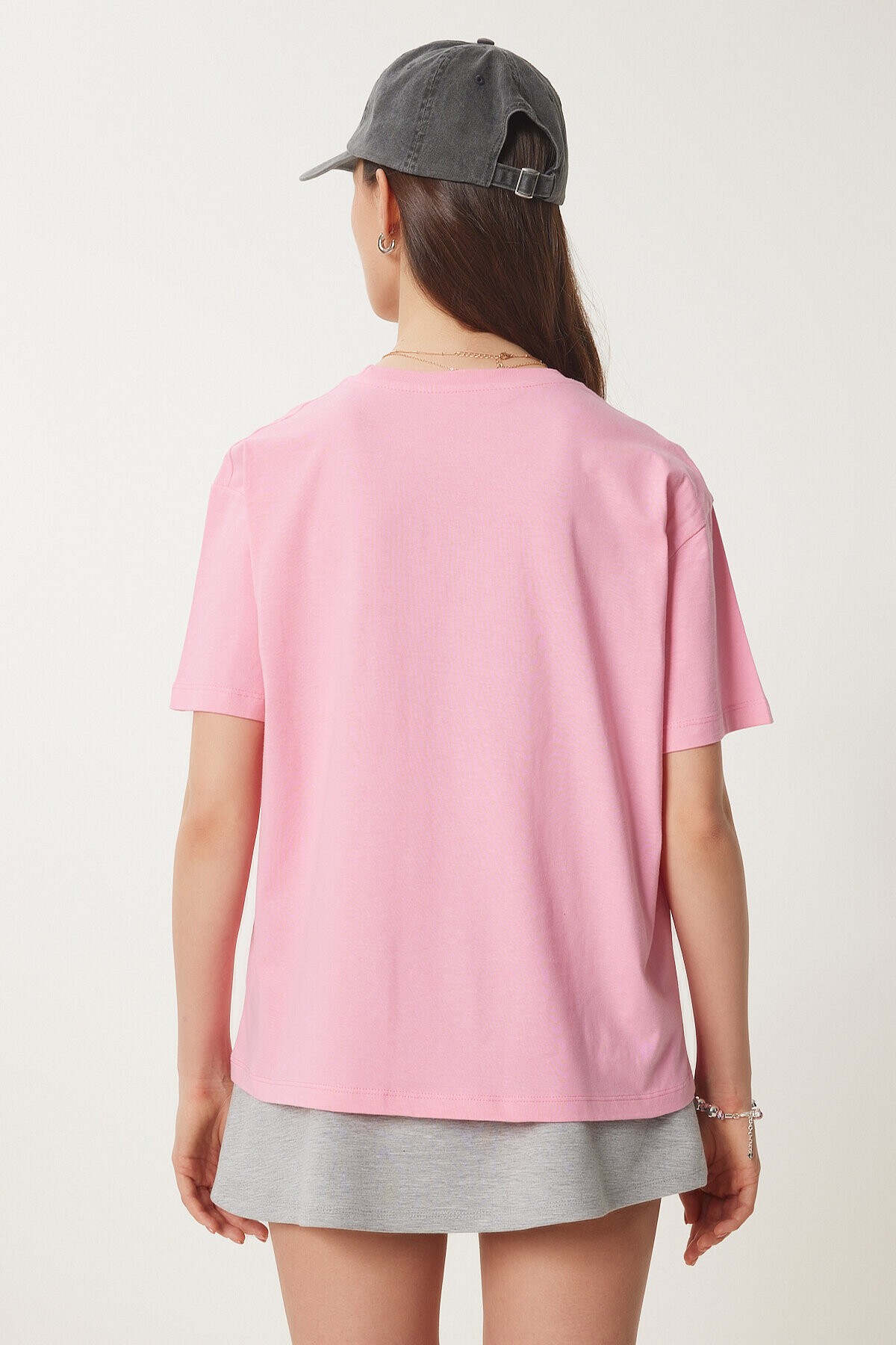 Nakış Cepli Pamuklu T-shirt PEMBE LCR0025