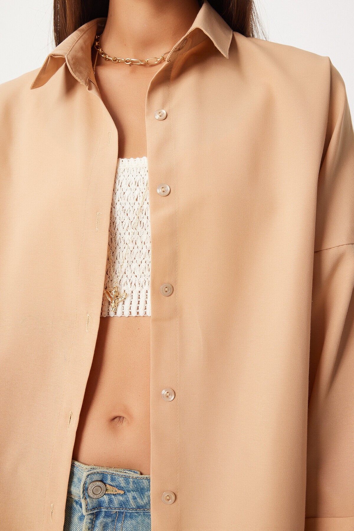 Oversize Basic Gömlek AÇIK BİSKÜVİ LDD0003