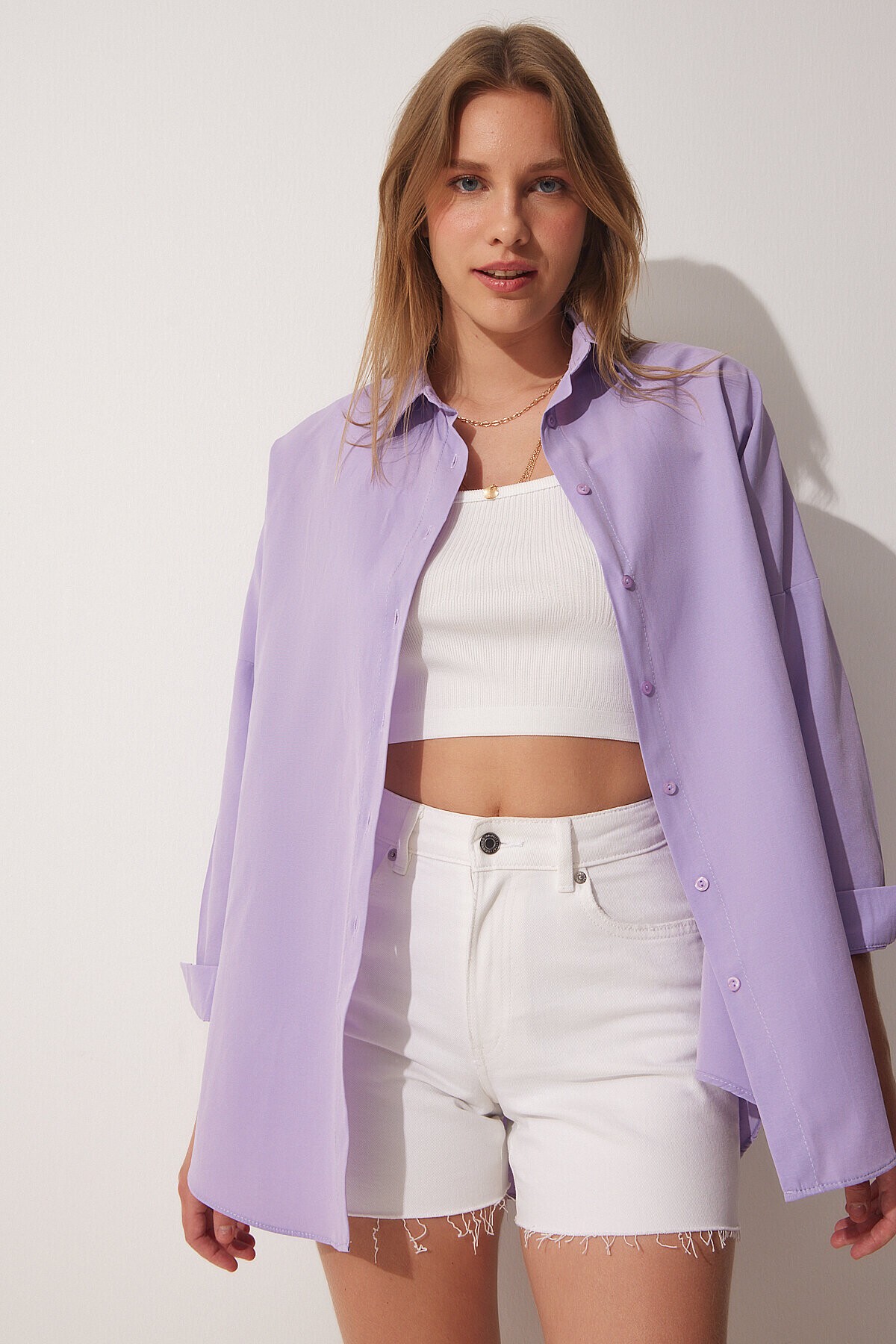Oversize Basic Gömlek AÇIK LİLA LDD0003