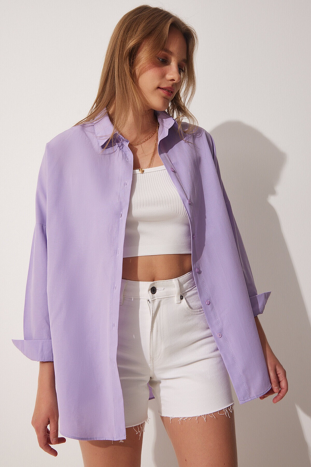 Oversize Basic Gömlek AÇIK LİLA LDD0003