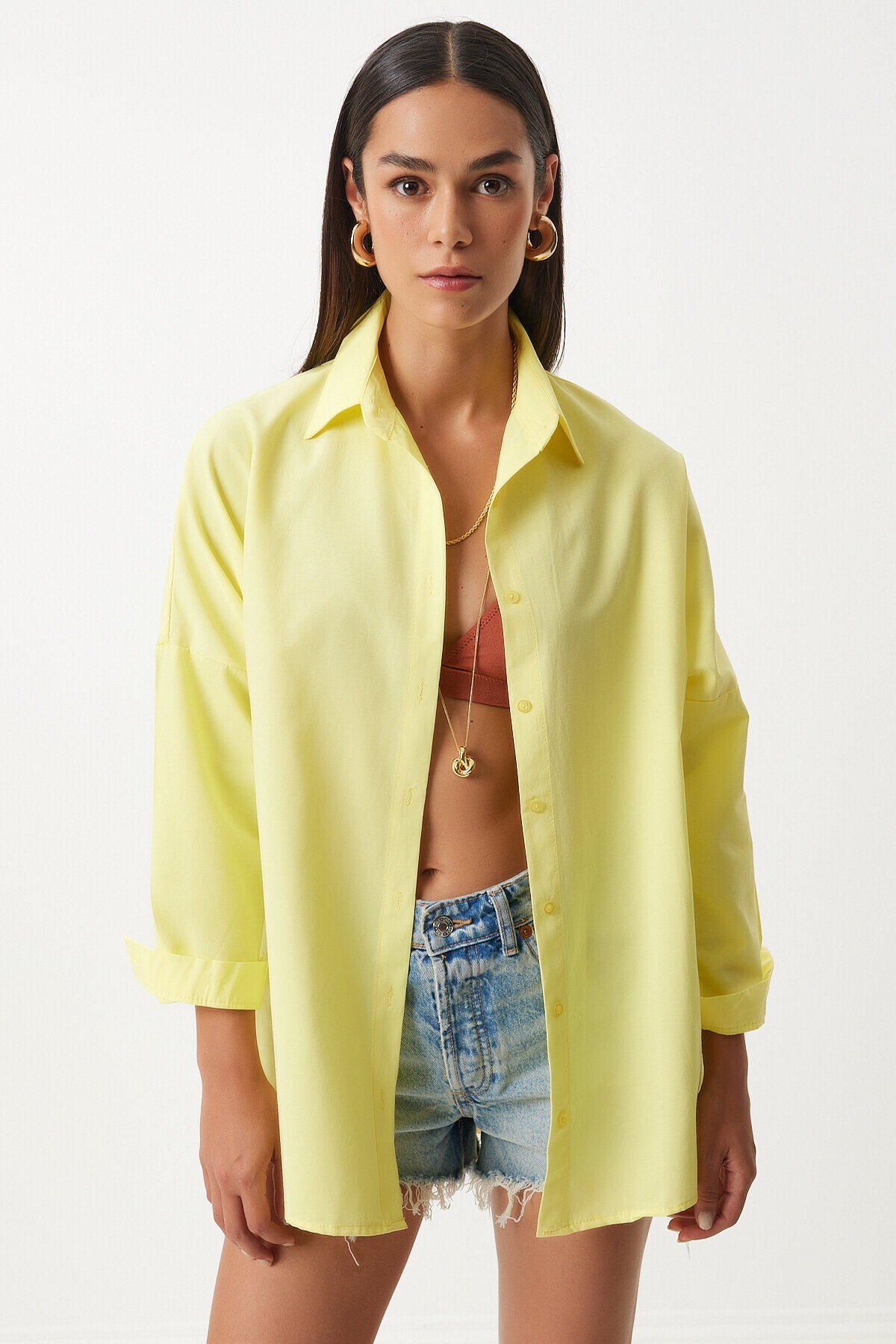 Oversize Basic Gömlek AÇIK SARI LDD0003