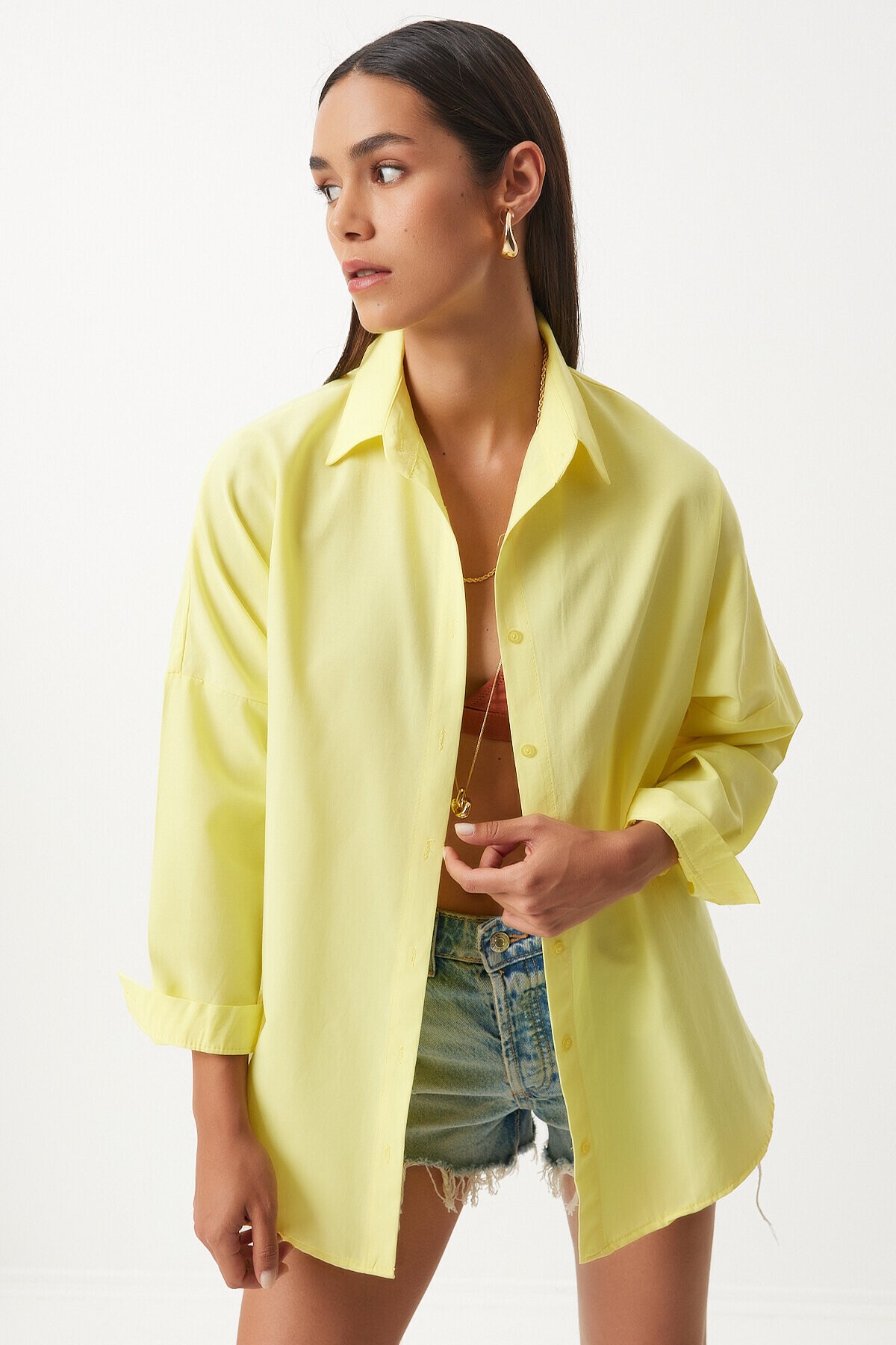 Oversize Basic Gömlek AÇIK SARI LDD0003