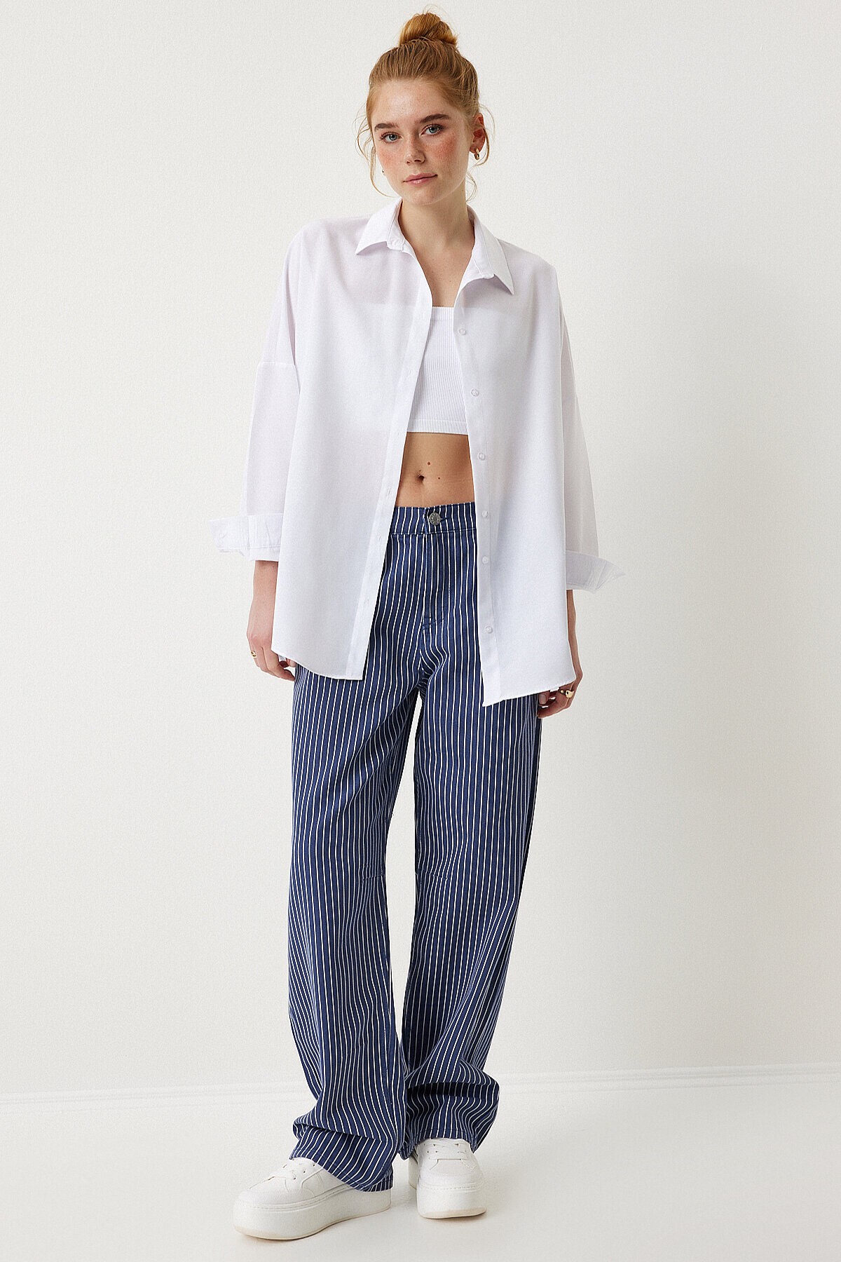 Oversize Basic Gömlek BEYAZ LDD0003