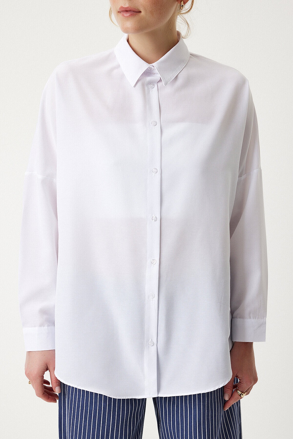 Oversize Basic Gömlek BEYAZ LDD0003