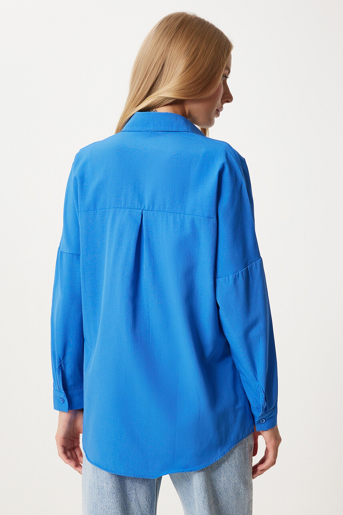 Oversize Basic Gömlek CANLI MAVİ LDD0003