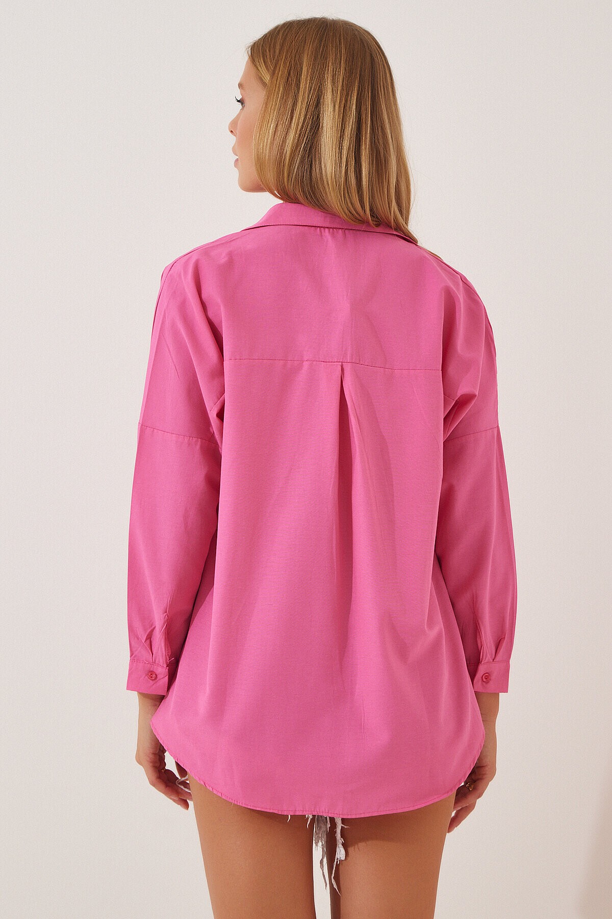 Oversize Basic Gömlek CANLI PEMBE LDD0003