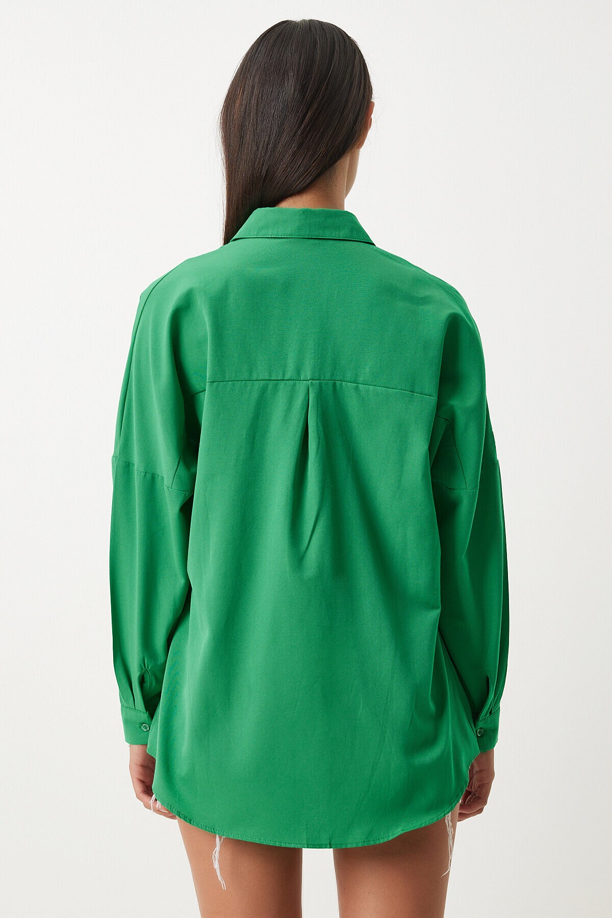Oversize Basic Gömlek CANLI YEŞİL LDD0003