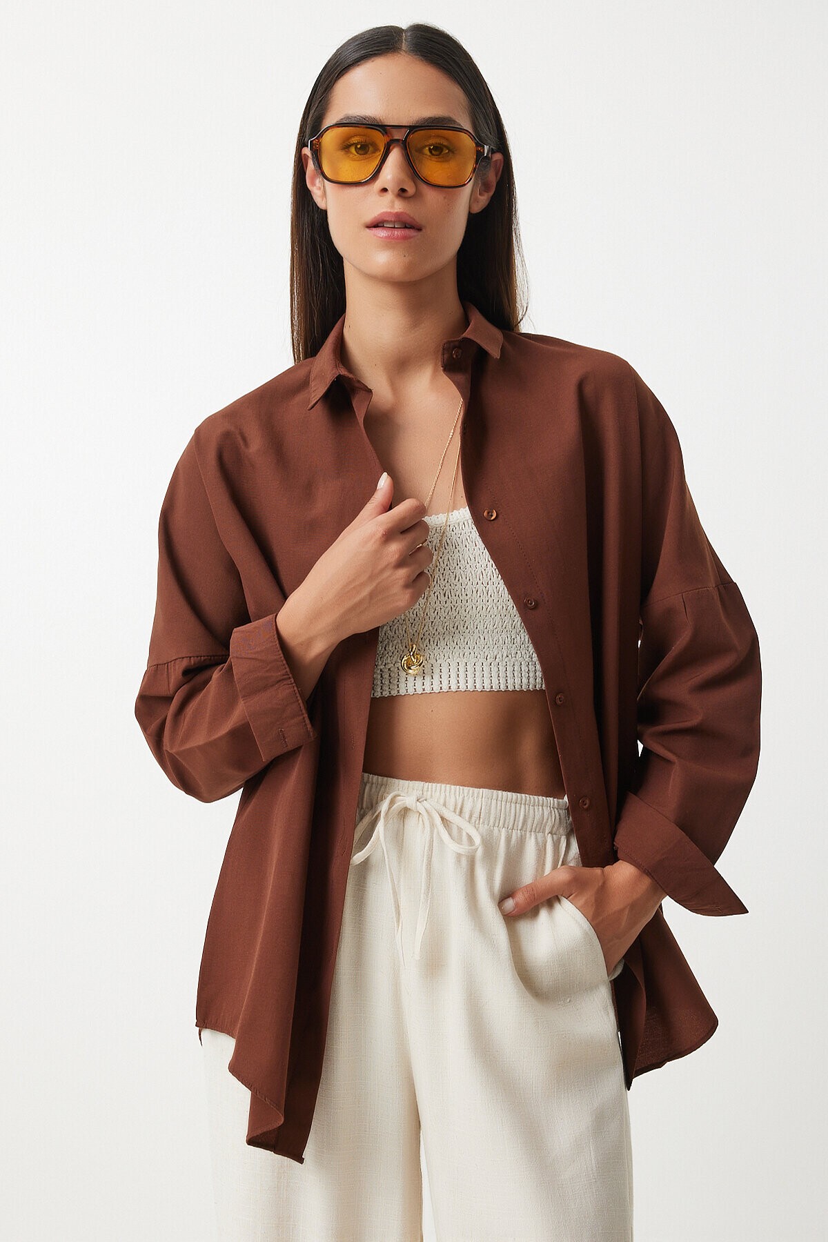 Oversize Basic Gömlek ÇİKOLATA LDD0003