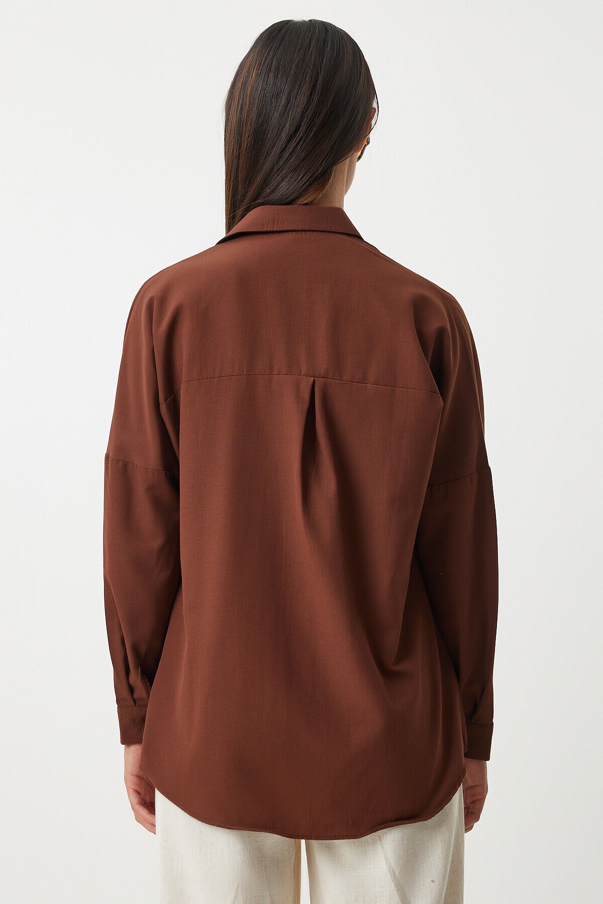 Oversize Basic Gömlek ÇİKOLATA LDD0003