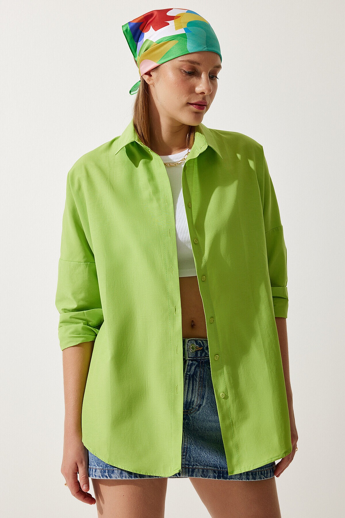 Oversize Basic Gömlek FISTIK YEŞİLİ LDD0003