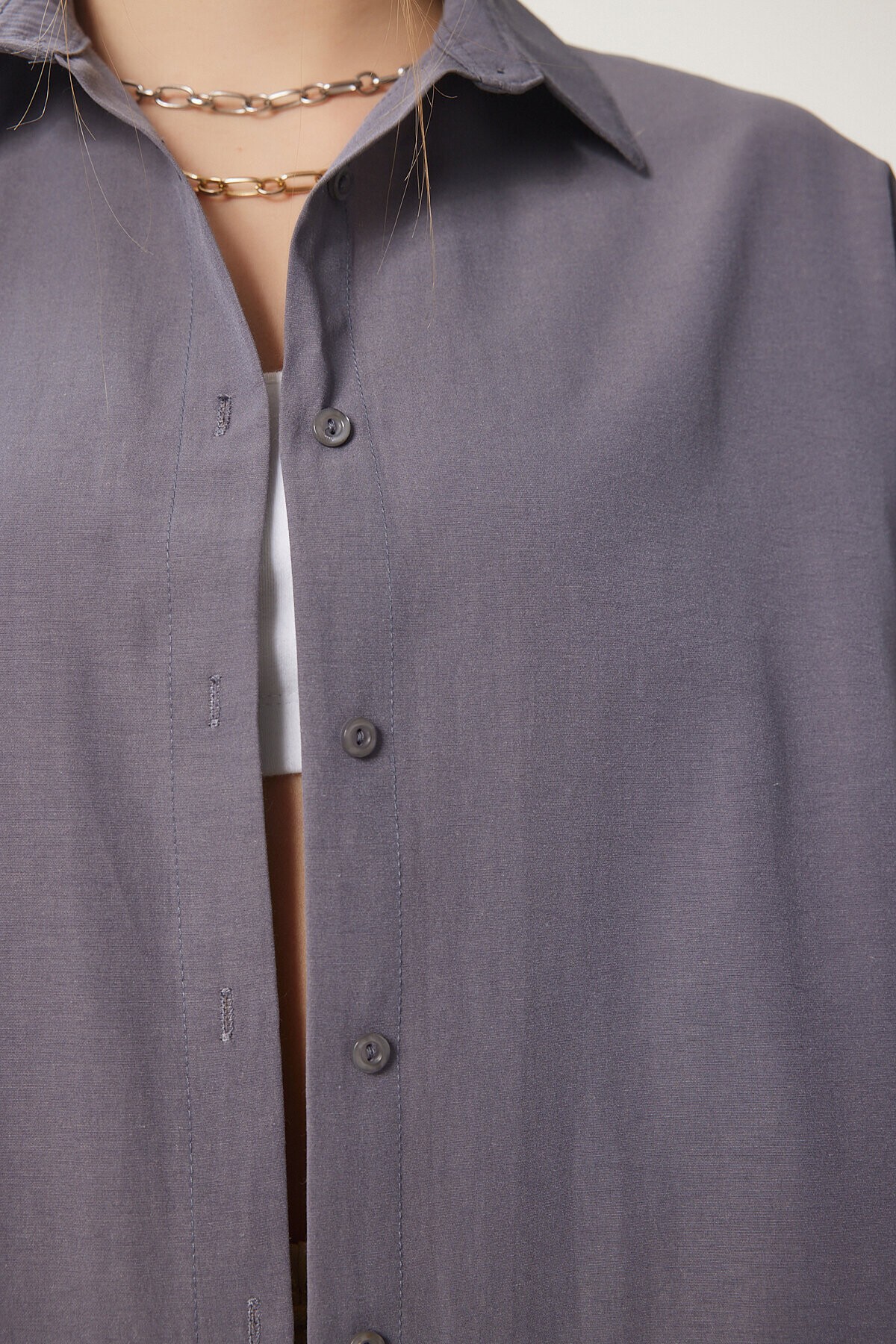 Oversize Basic Gömlek FÜME LDD0003