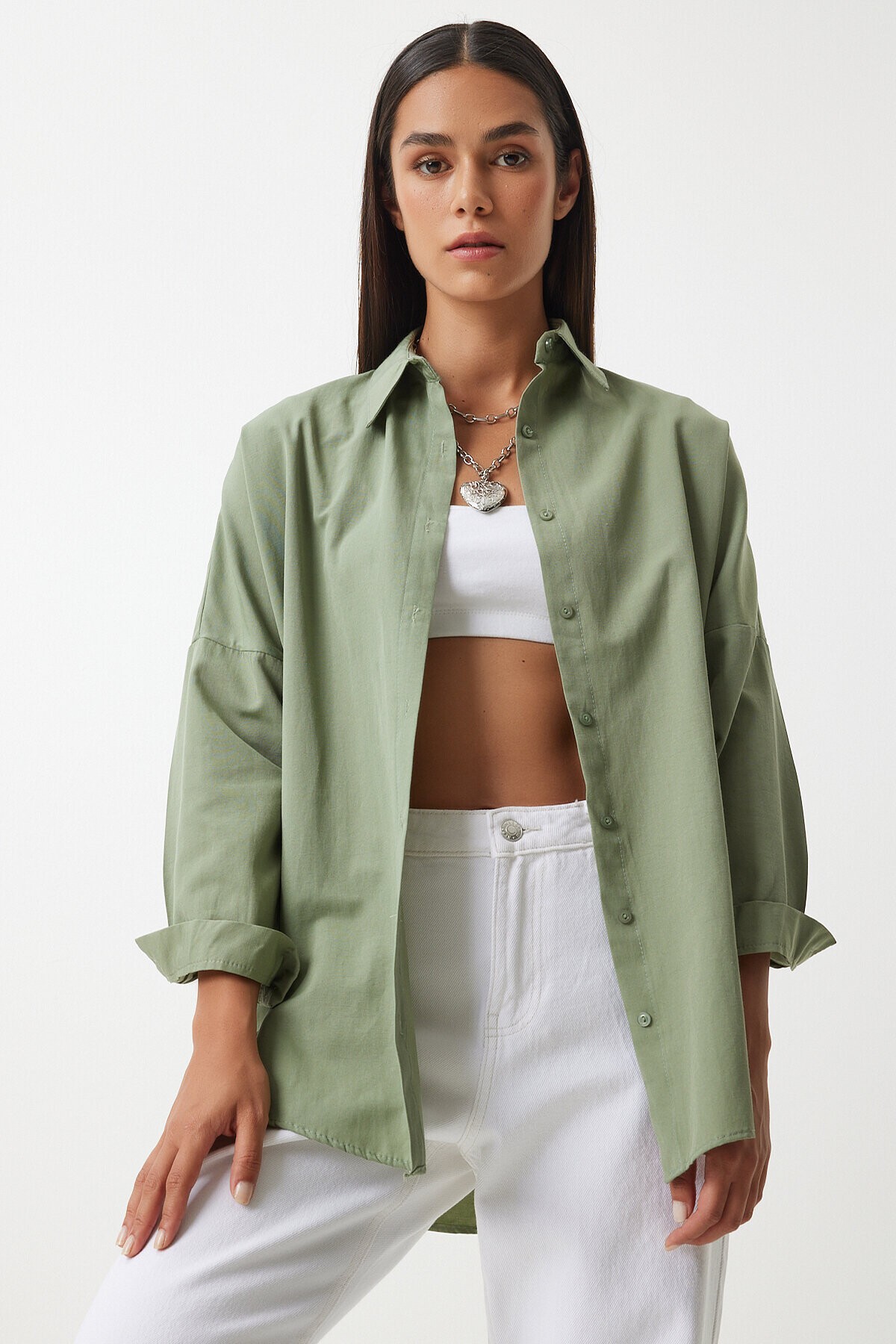 Oversize Basic Gömlek HAKİ LDD0003