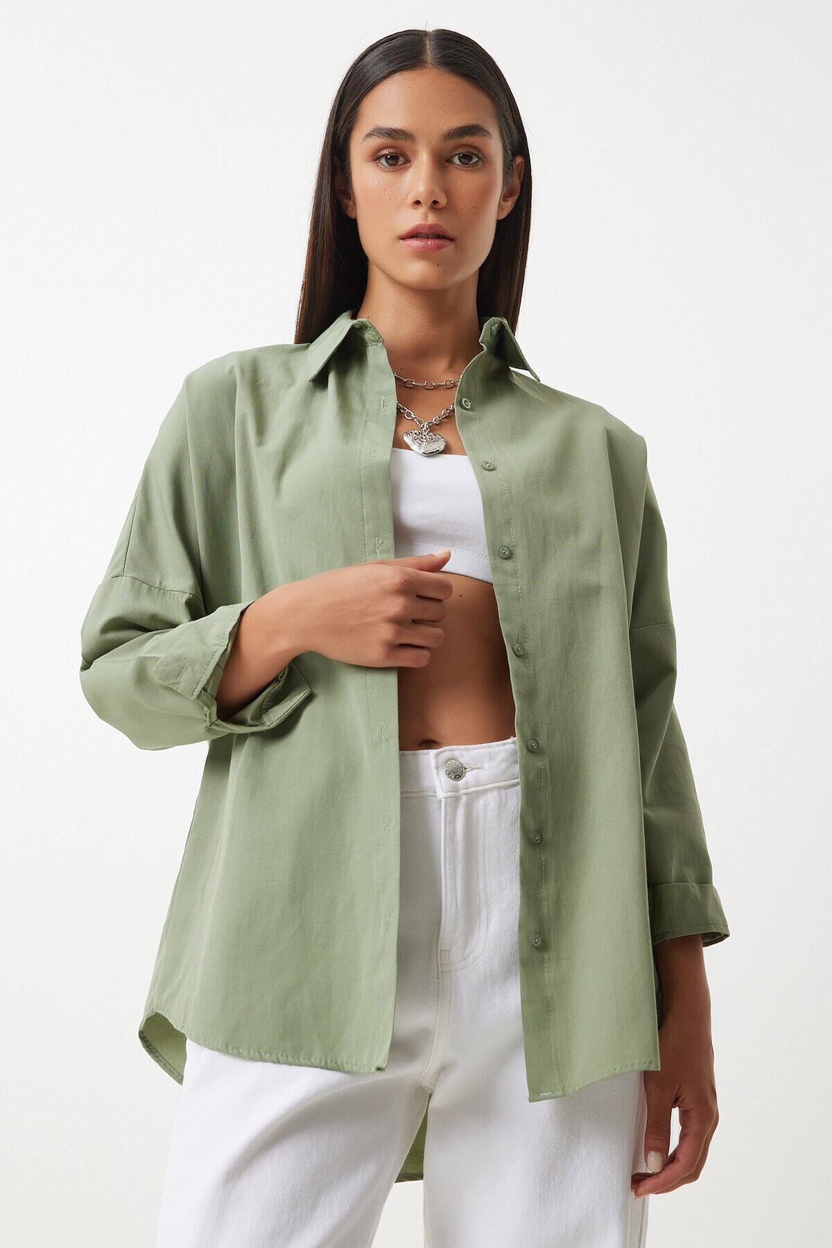 Oversize Basic Gömlek HAKİ LDD0003