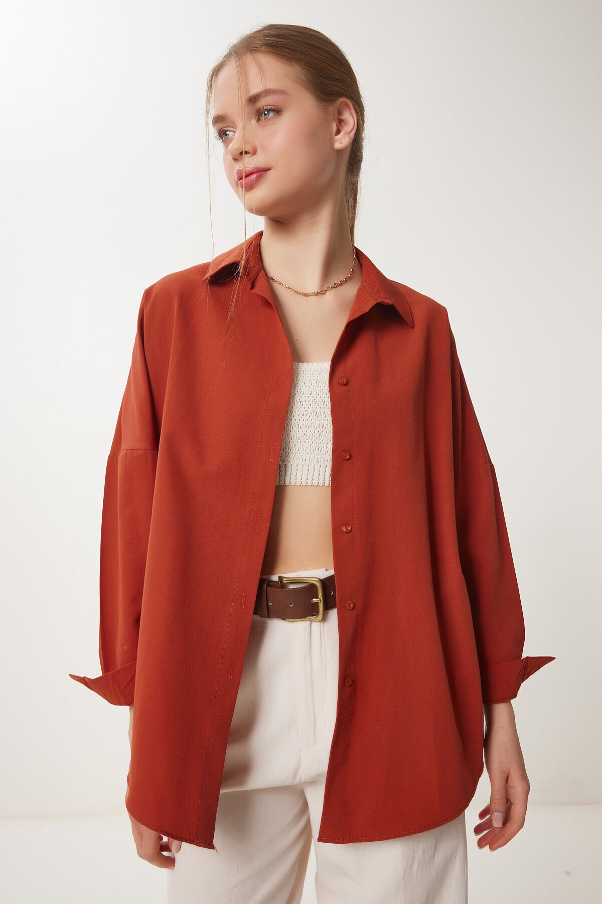 Oversize Basic Gömlek KİREMİT LDD0003