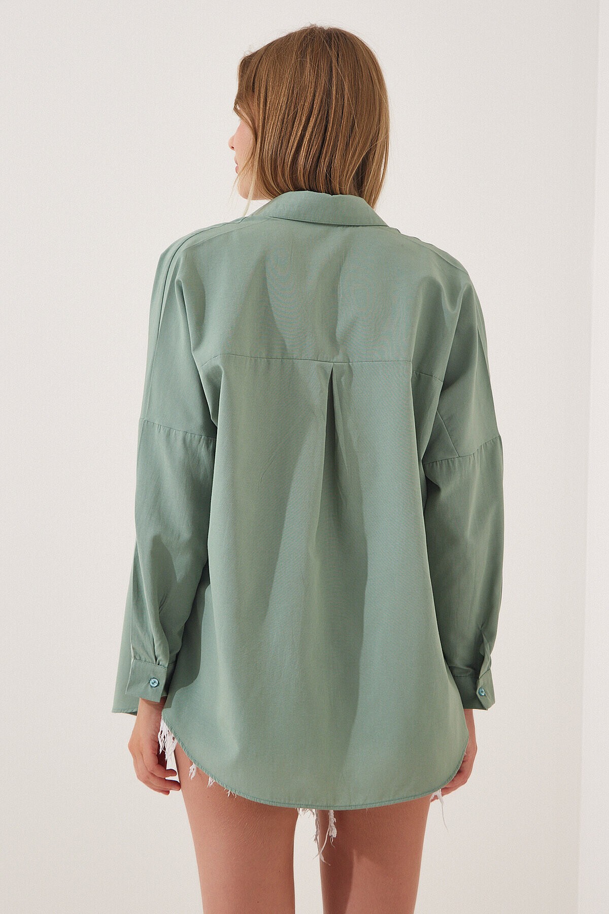 Oversize Basic Gömlek KOYU ÇAĞLA YEŞİLİ LDD0003