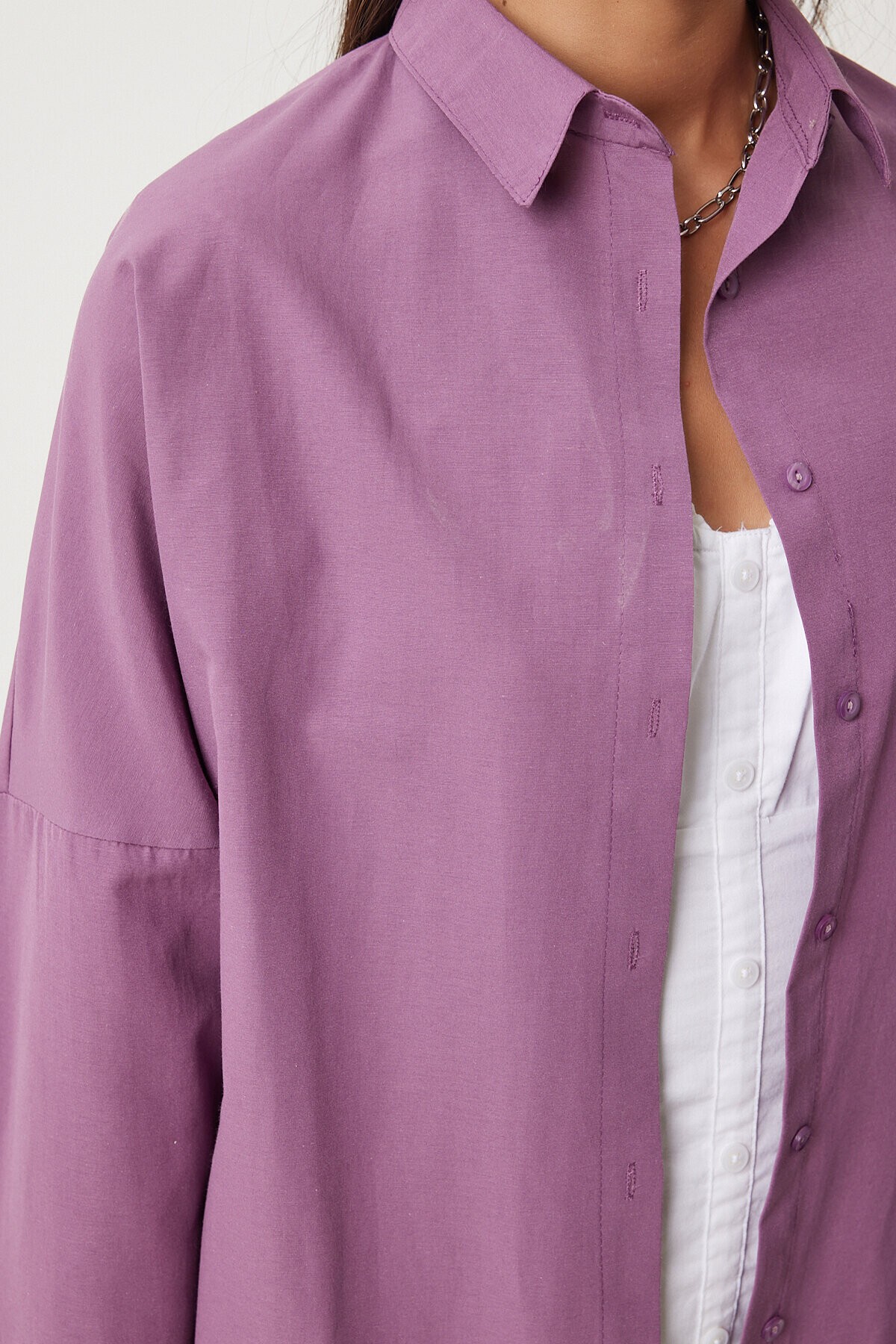 Oversize Basic Gömlek KOYU LİLA LDD0003