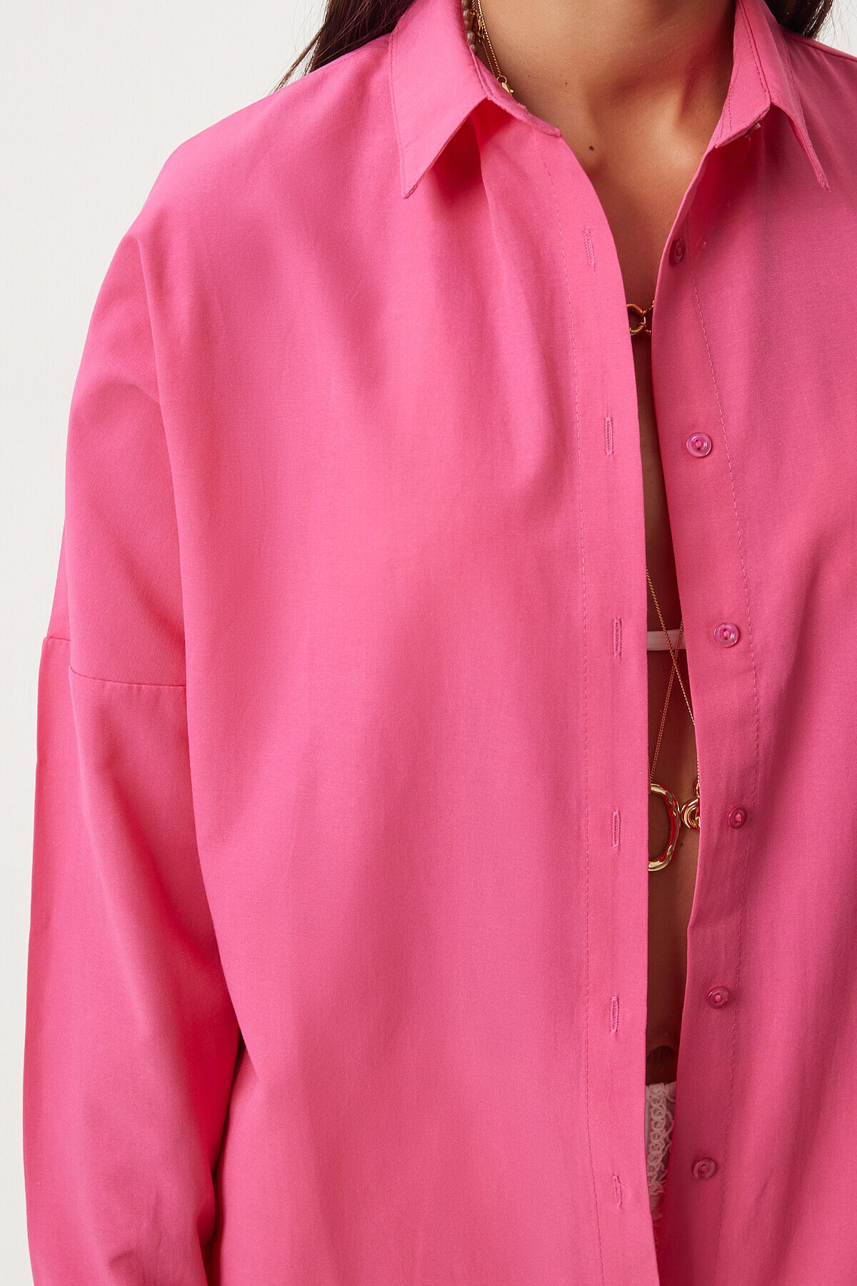 Oversize Basic Gömlek KOYU PEMBE LDD0003