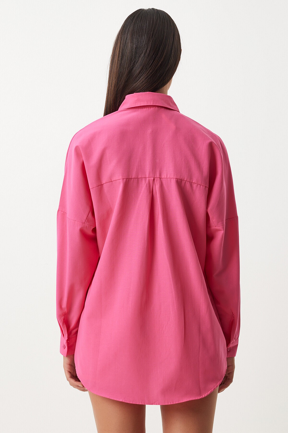 Oversize Basic Gömlek KOYU PEMBE LDD0003
