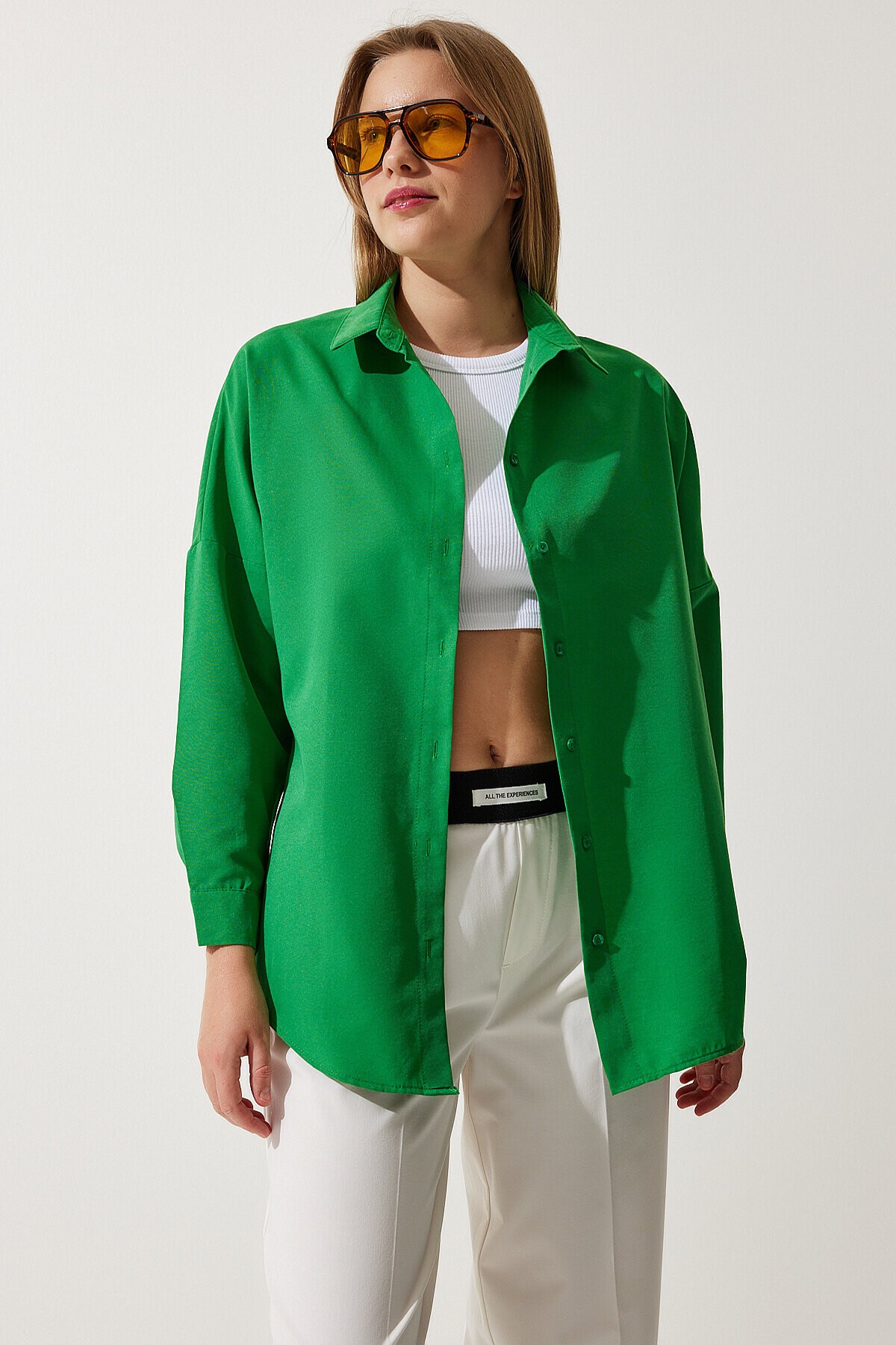 Oversize Basic Gömlek KOYU YEŞİL LDD0003
