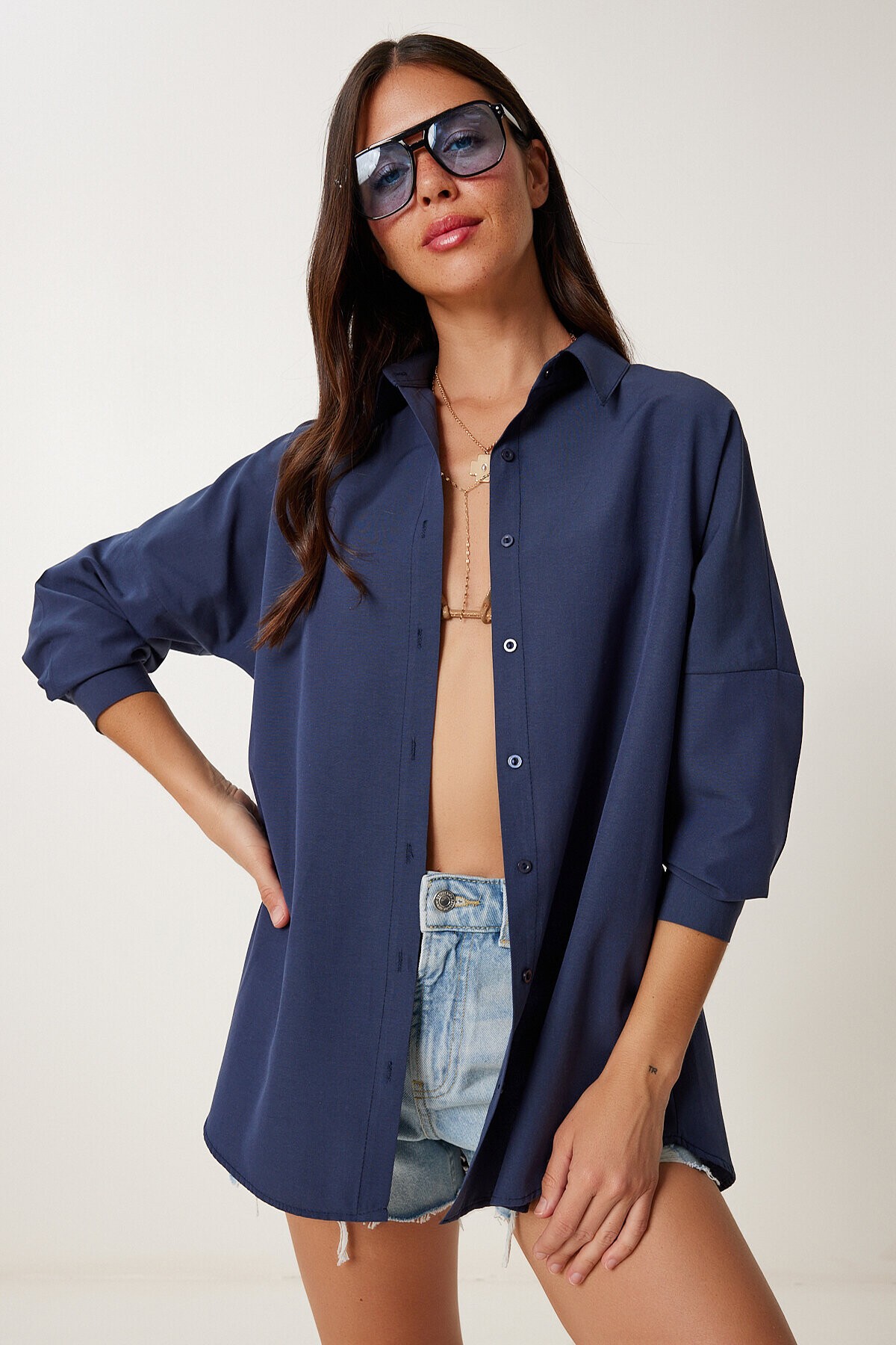 Oversize Basic Gömlek LACİVERT LDD0003