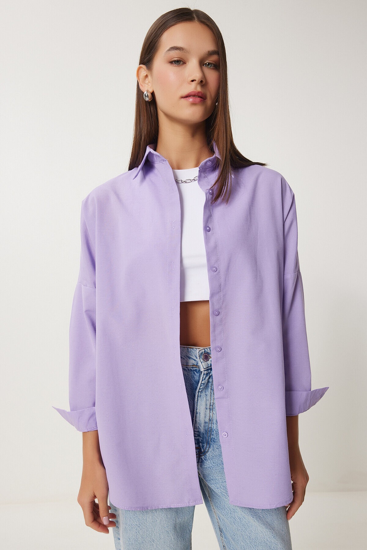 Oversize Basic Gömlek LİLA LDD0003
