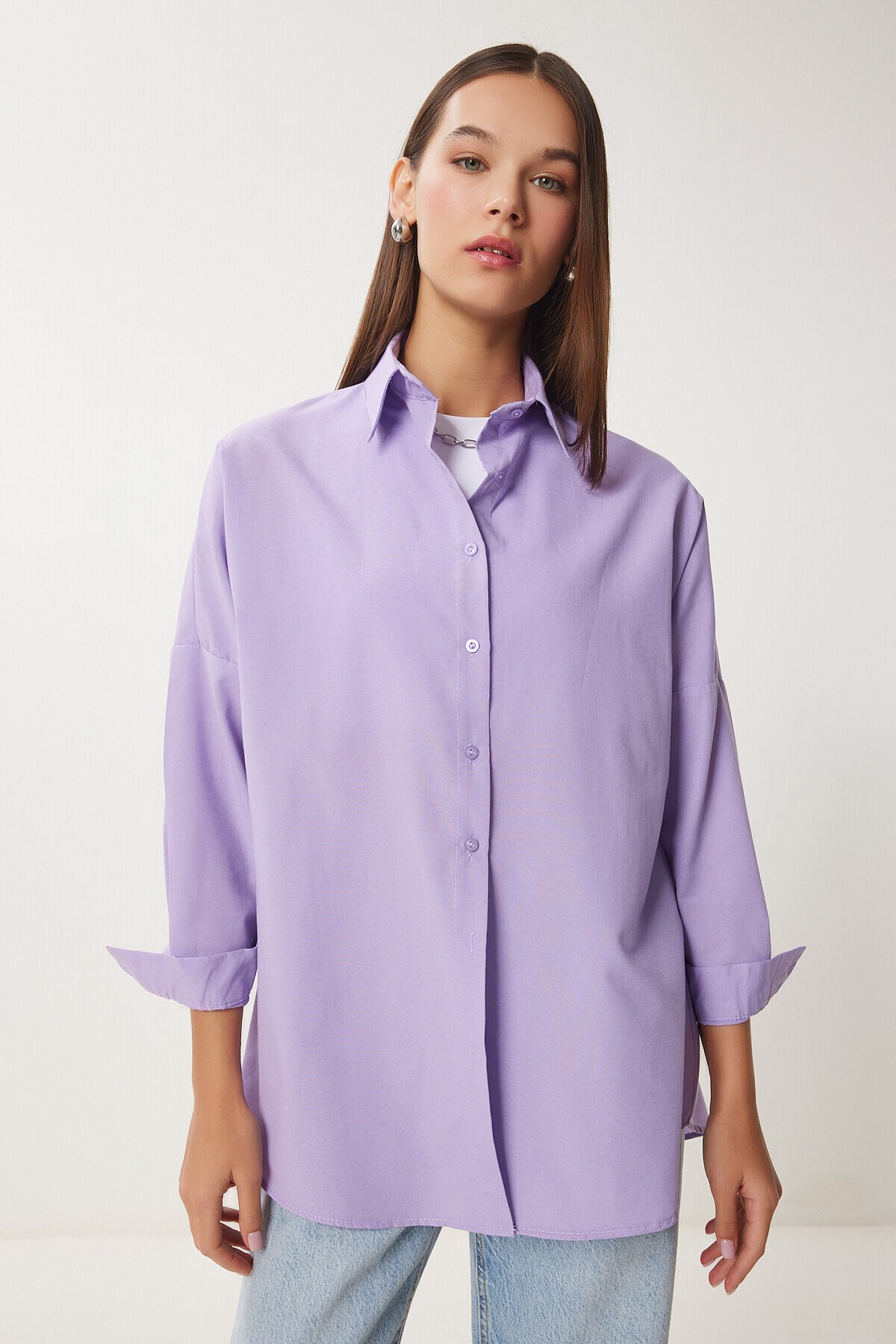 Oversize Basic Gömlek LİLA LDD0003