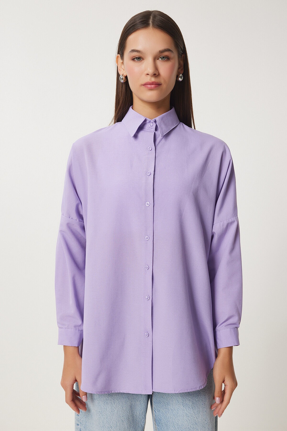 Oversize Basic Gömlek LİLA LDD0003