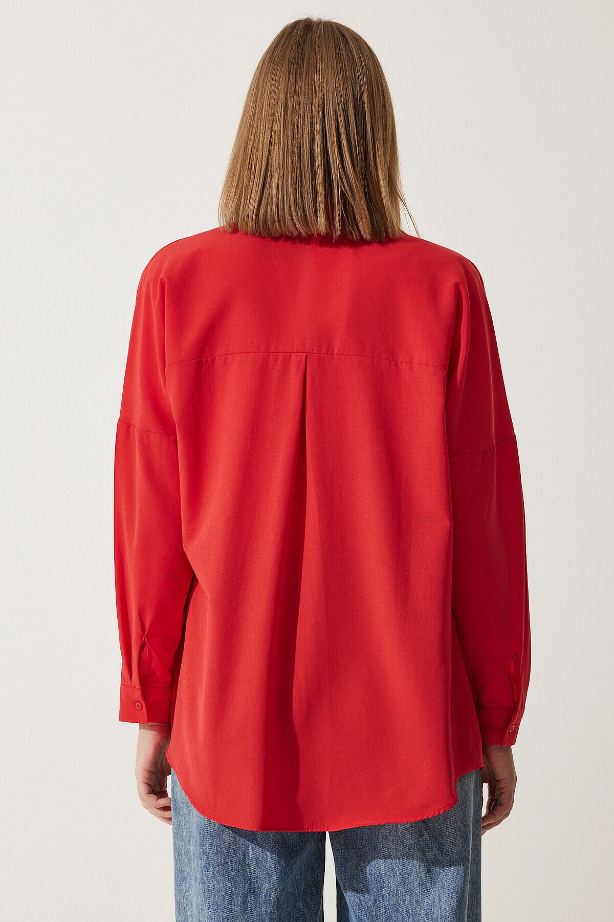 Oversize Basic Gömlek ORTA KIRMIZI LDD0003