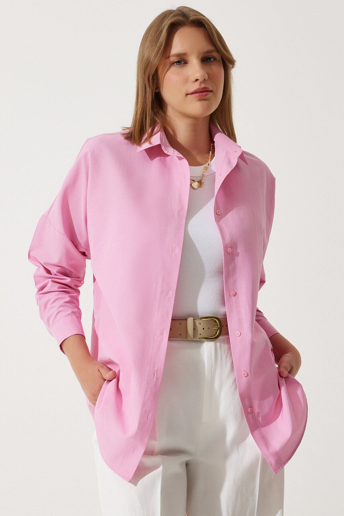 Oversize Basic Gömlek PEMBE LDD0003