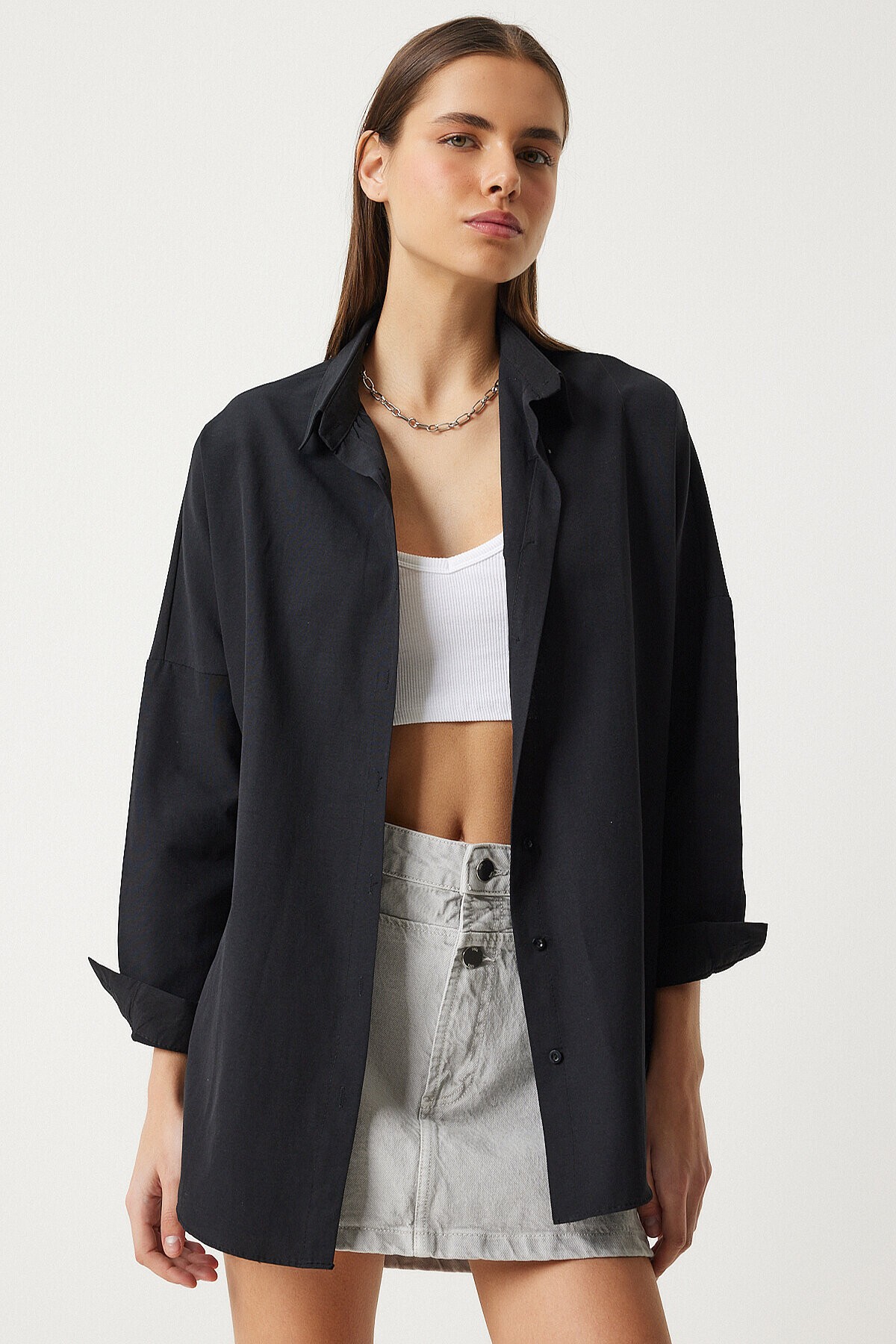 Oversize Basic Gömlek SİYAH LDD0003