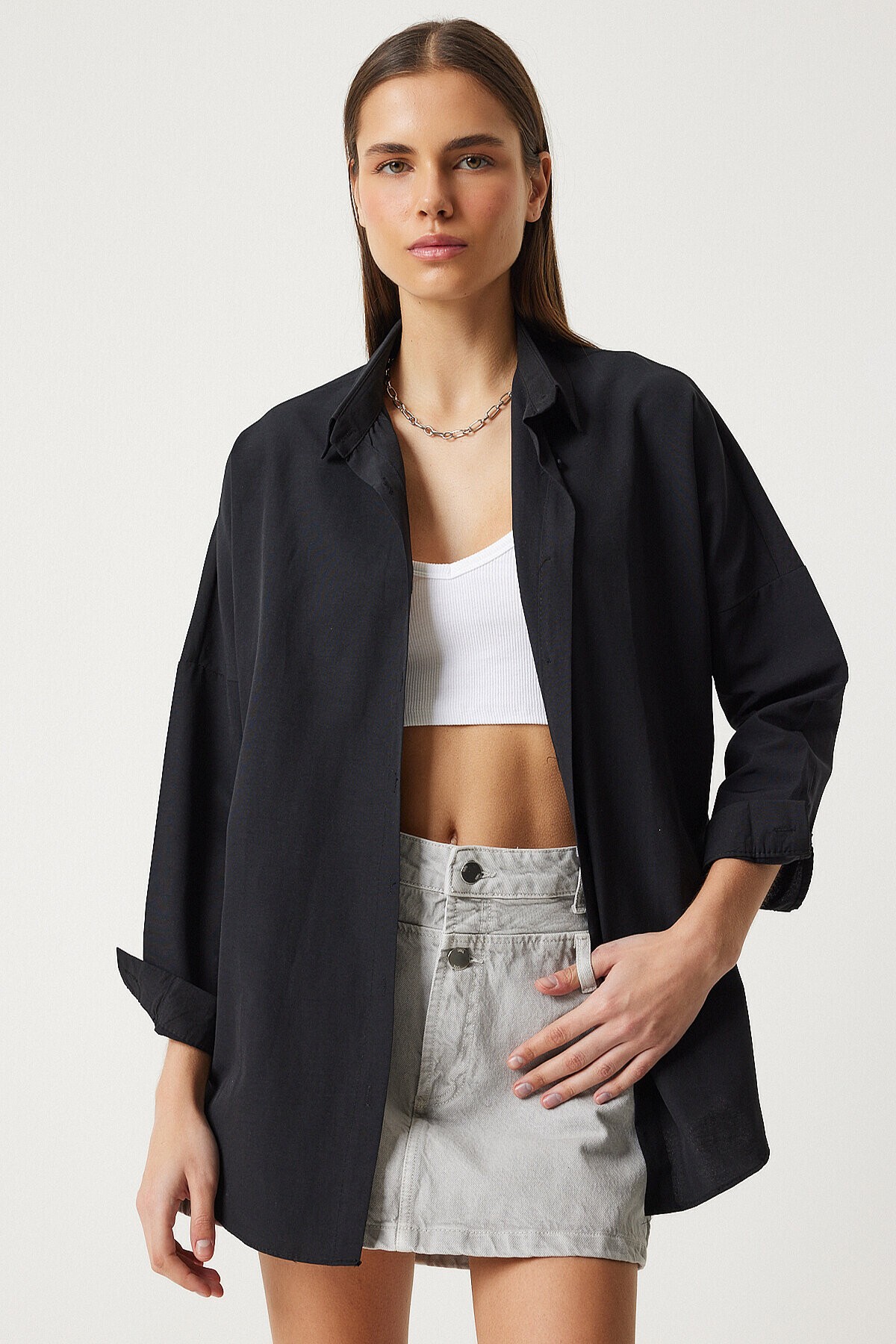 Oversize Basic Gömlek SİYAH LDD0003