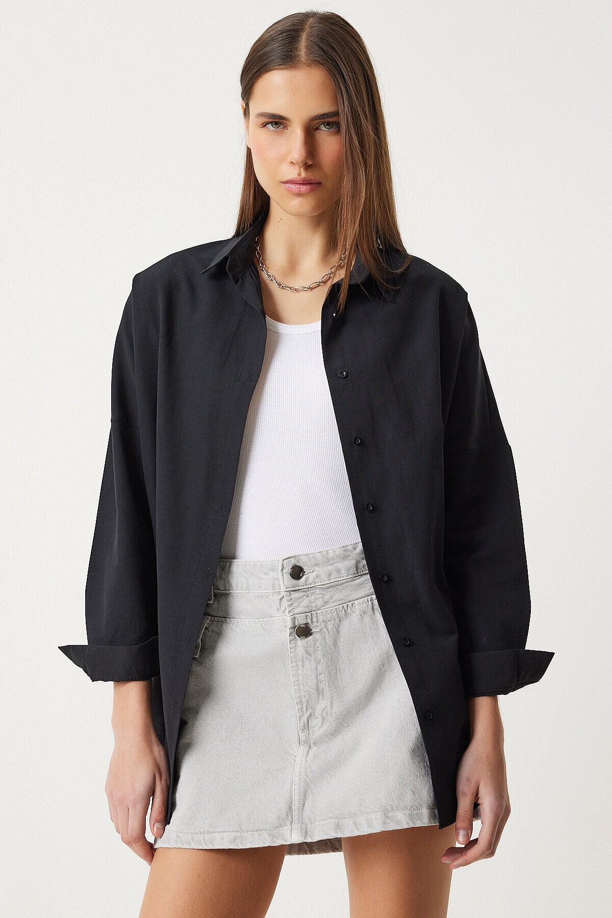 Oversize Basic Gömlek SİYAH LDD0003