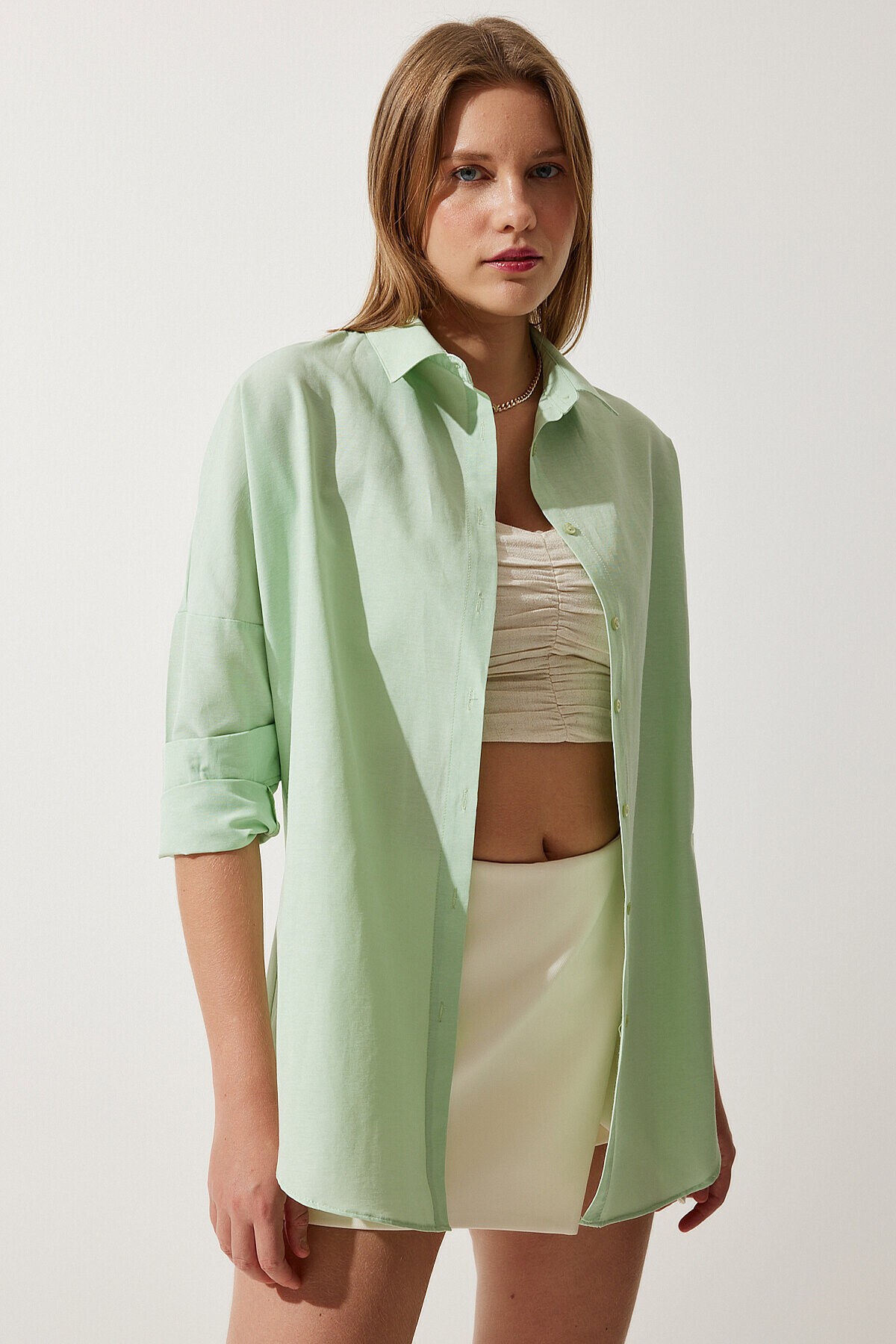 Oversize Basic Gömlek UÇUK YEŞİL LDD0003