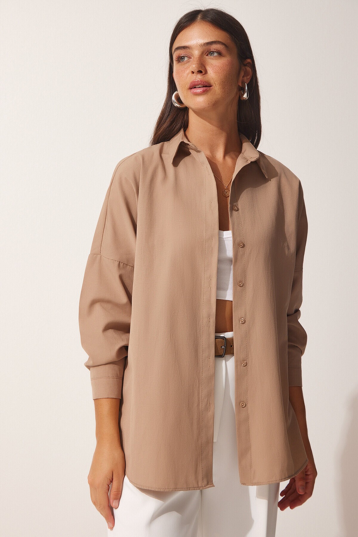Oversize Basic Gömlek VİZON LDD0003