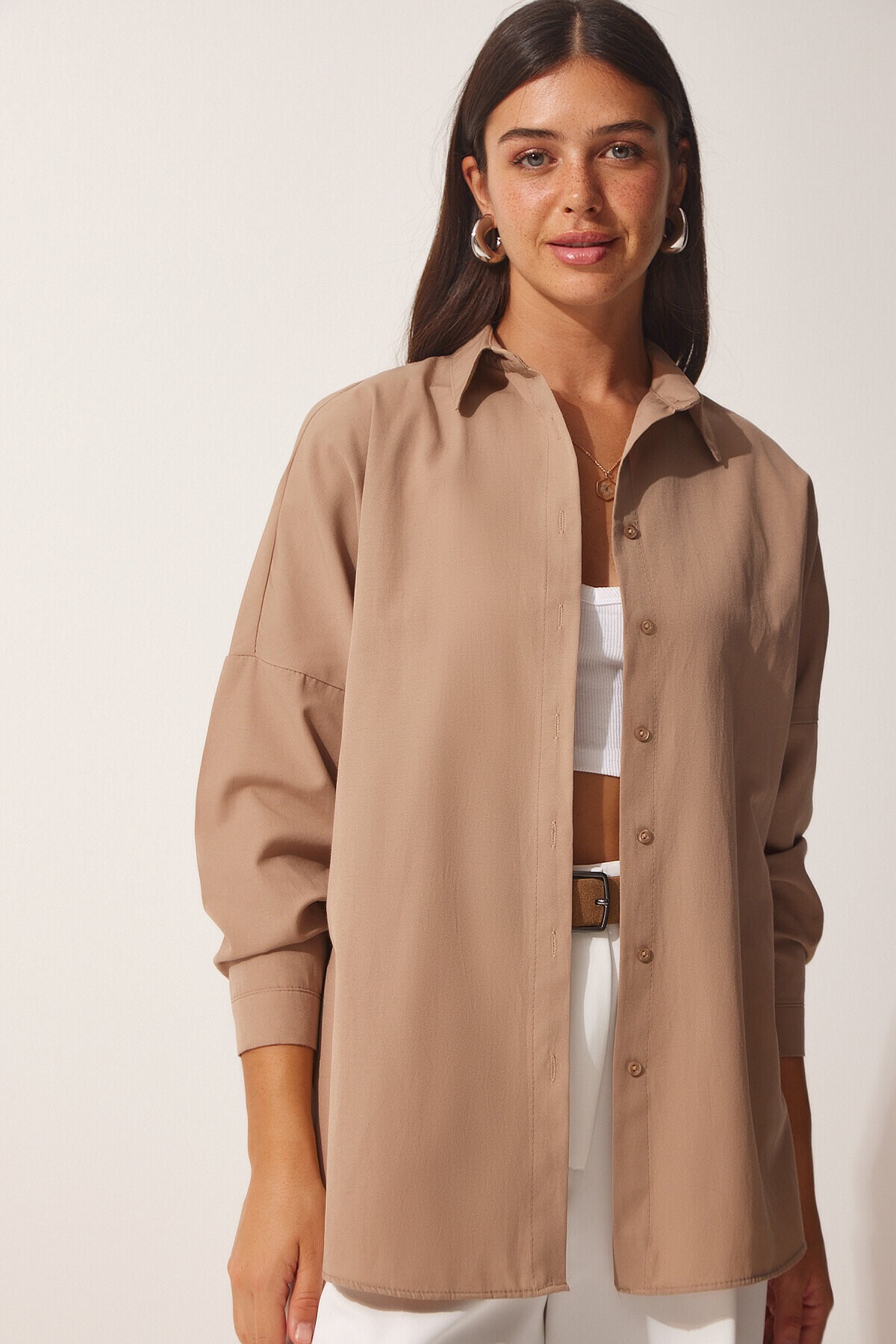 Oversize Basic Gömlek VİZON LDD0003