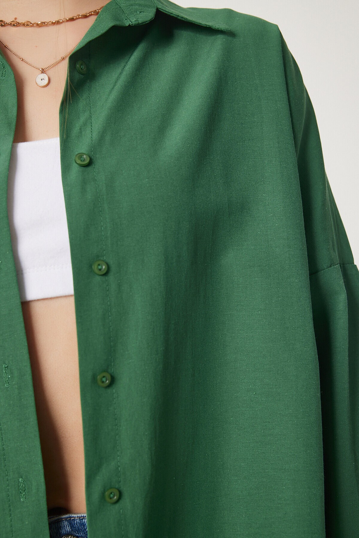 Oversize Basic Gömlek ZÜMRÜT YEŞİLİ LDD0003