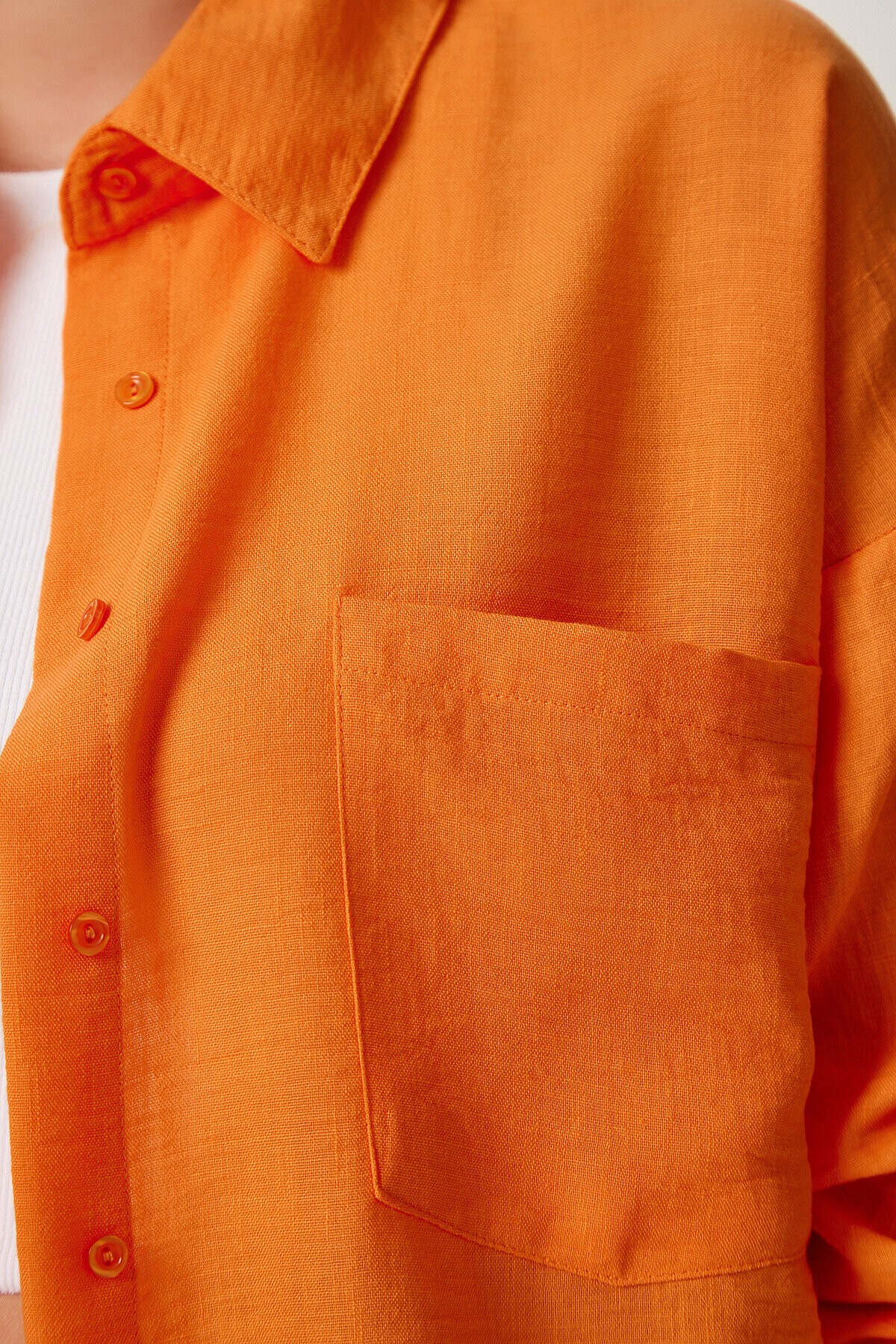 Oversize Basic Keten Ayrobin Gömlek ORANJ LDD0009