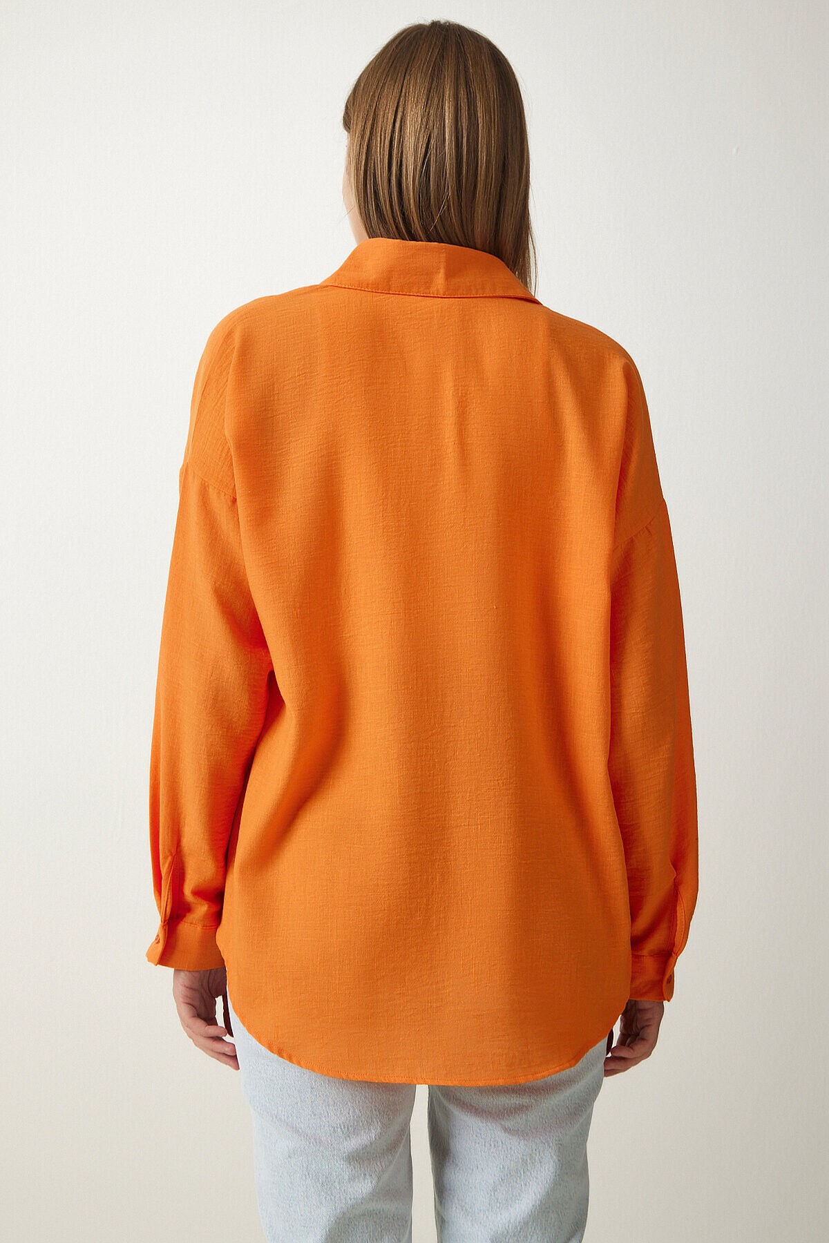 Oversize Basic Keten Ayrobin Gömlek ORANJ LDD0009