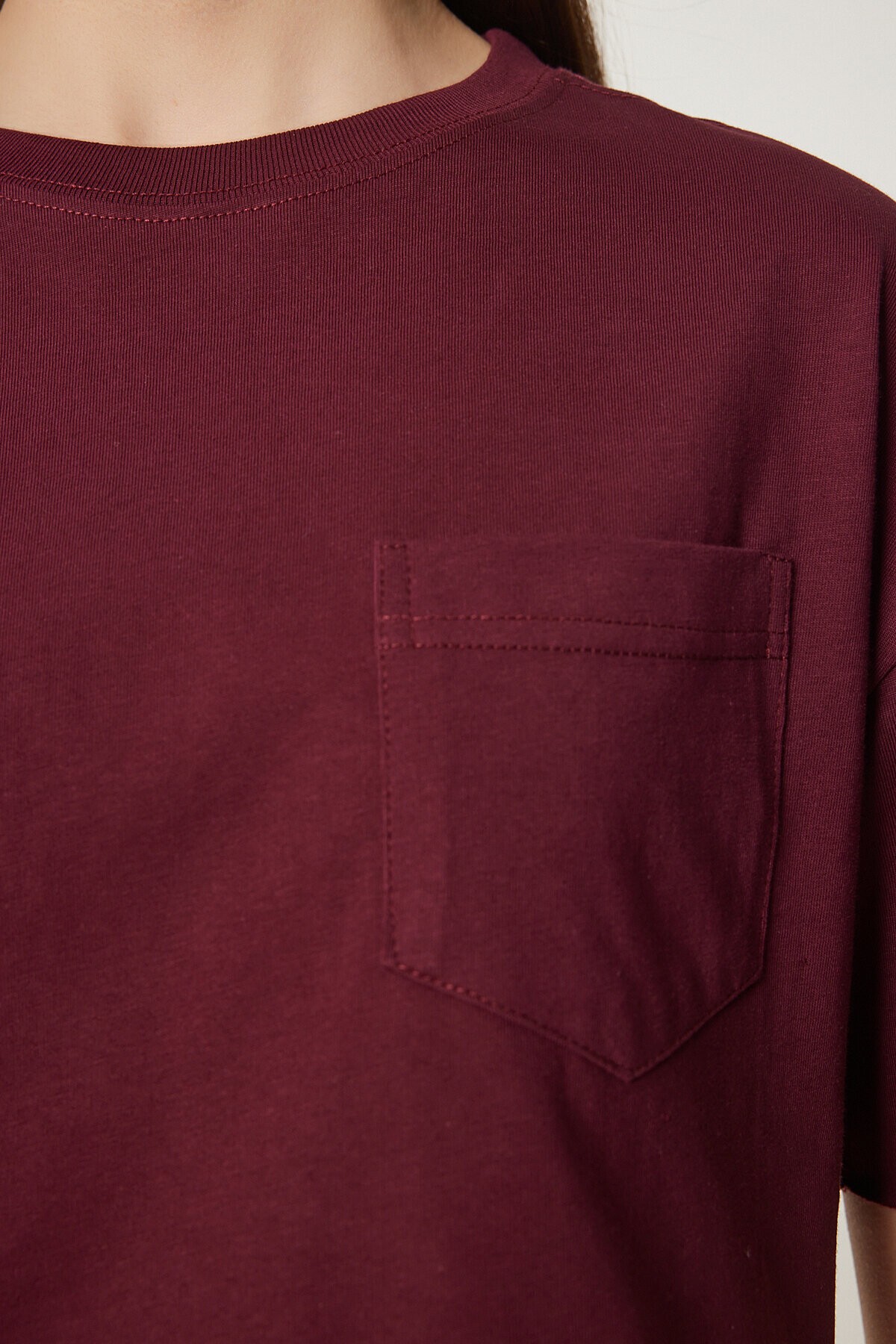 Pamuklu Crop Örme T-Shirt BORDO LCR0018