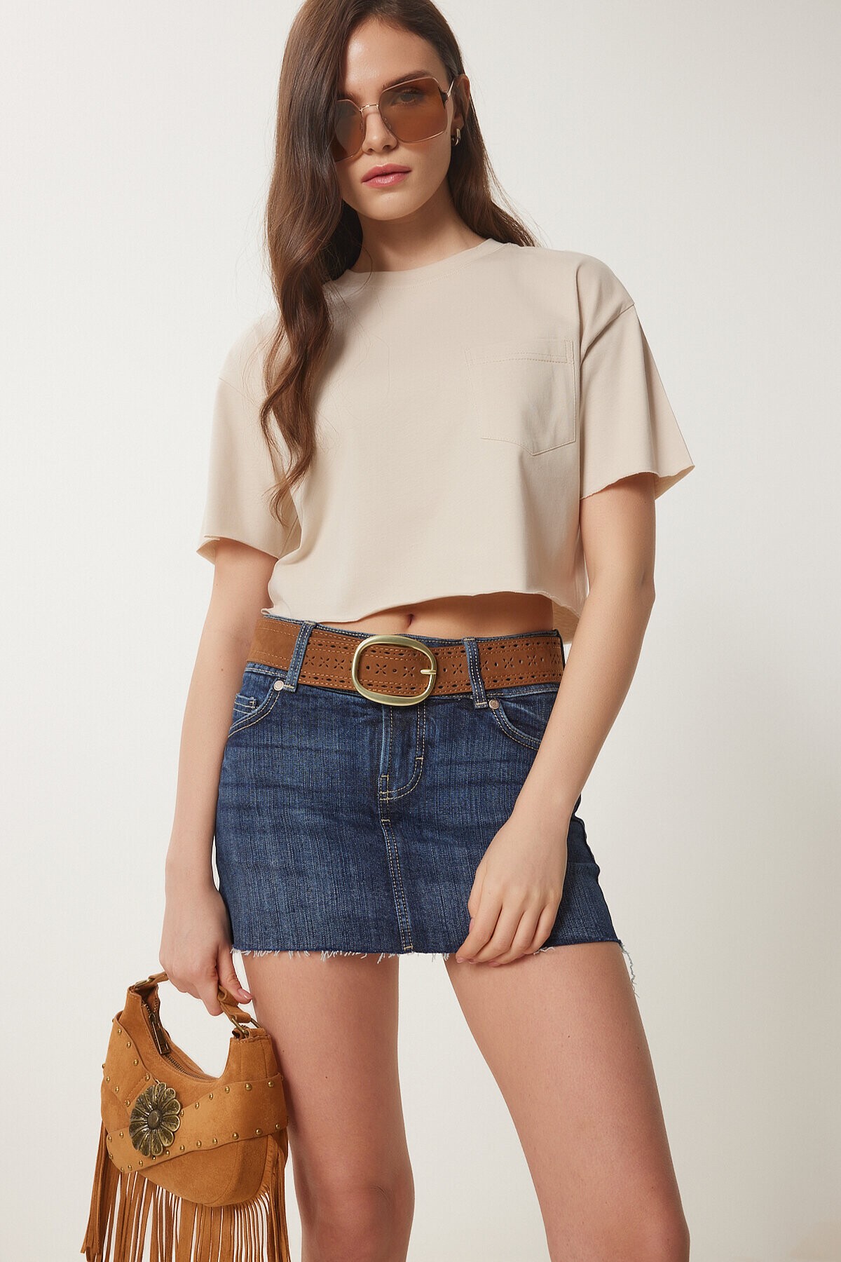 Pamuklu Crop Örme T-Shirt KREM LCR0018