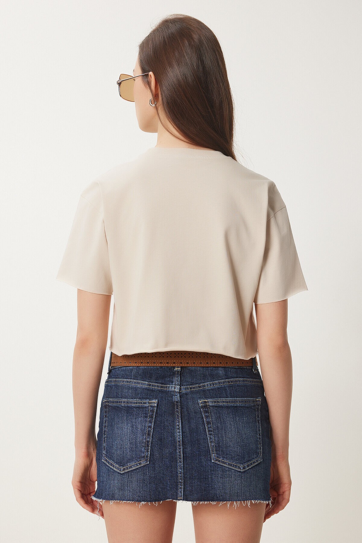 Pamuklu Crop Örme T-Shirt KREM LCR0018