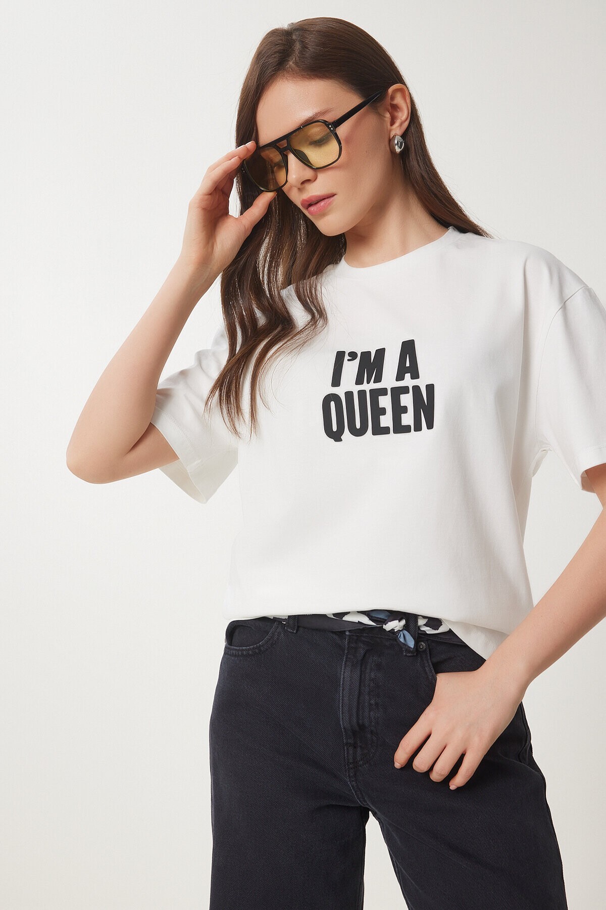 Sloganlı Örme T-shirt EKRU LCR0032