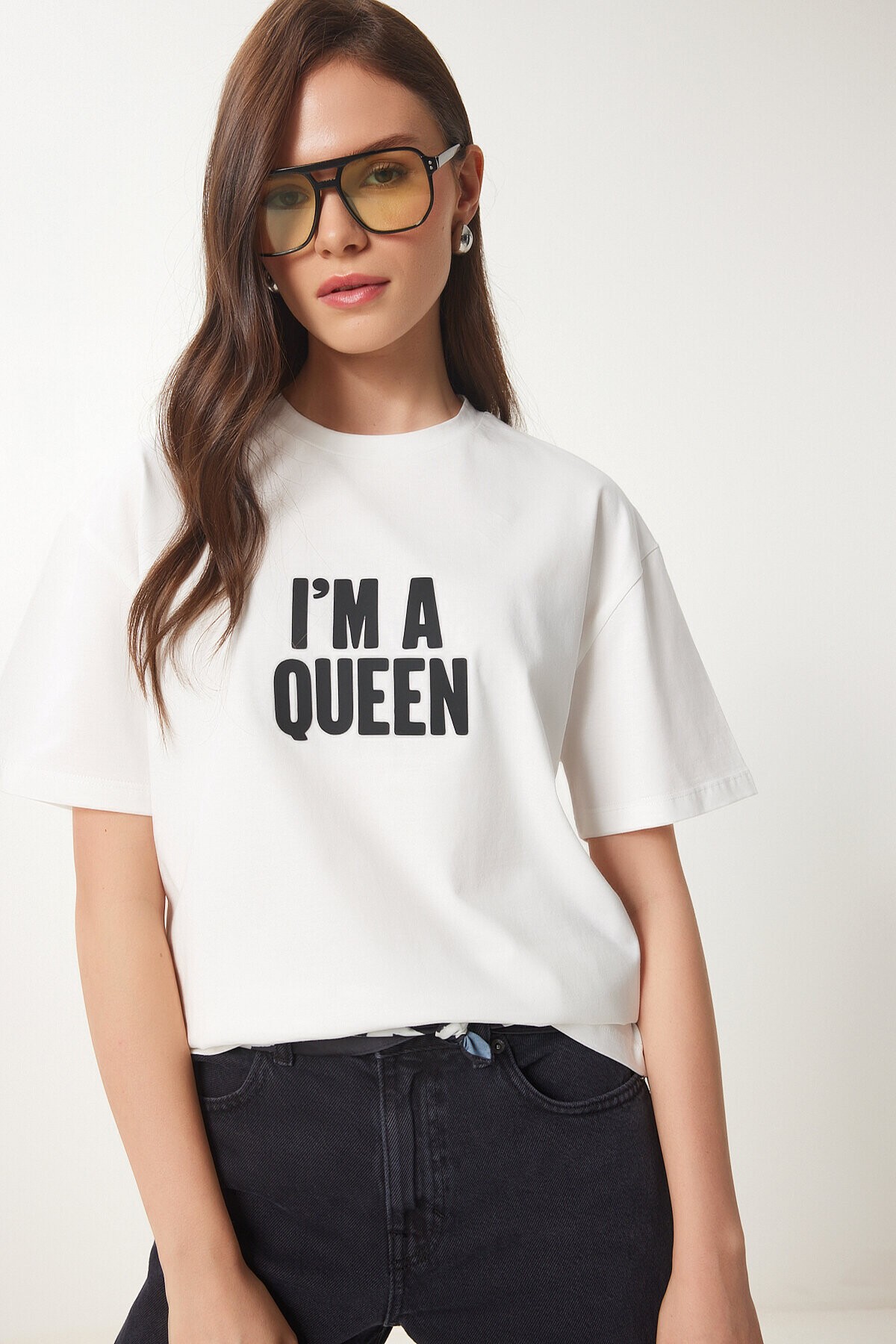 Sloganlı Örme T-shirt EKRU LCR0032