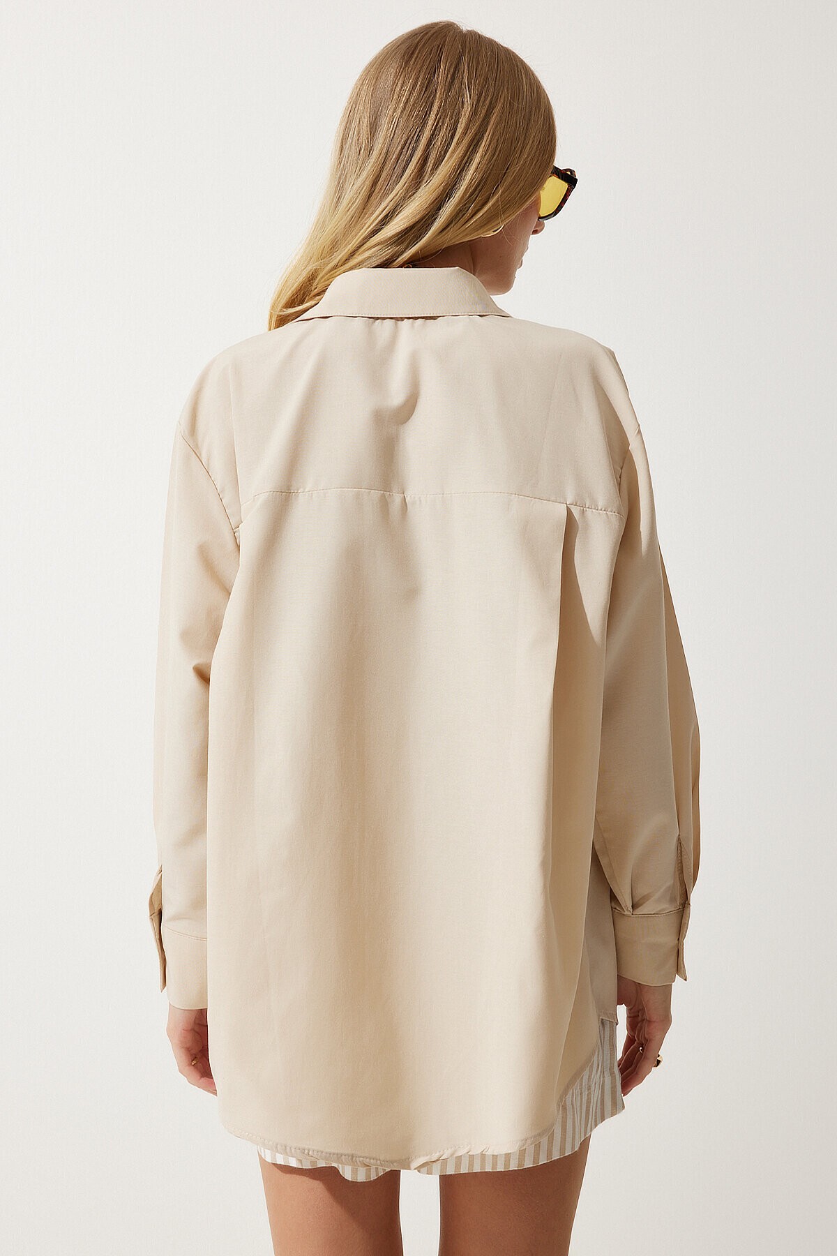 Tek Cepli Boyfriend Poplin Gömlek LATTE LCY0001